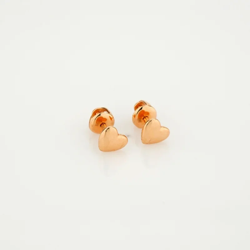 Сережки-гвоздики из красного золота "Сердечки" - 890775