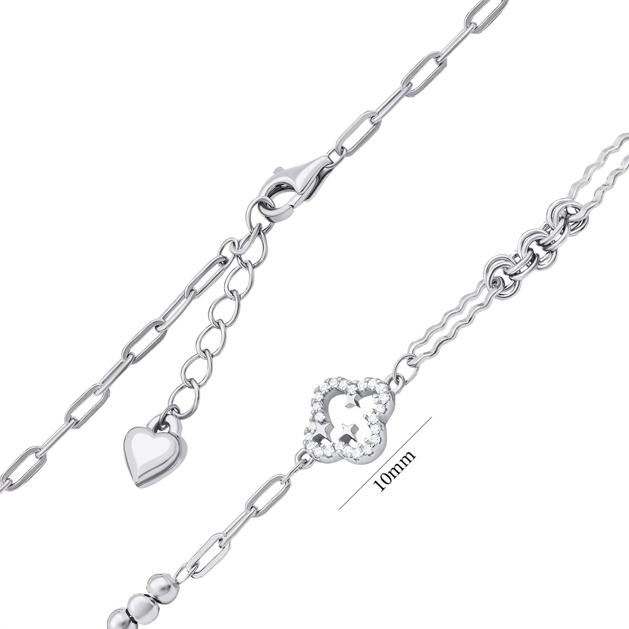 Срібний браслет "Конюшина" з фіанітами плетіння якірне - 1521352 – зображення 3