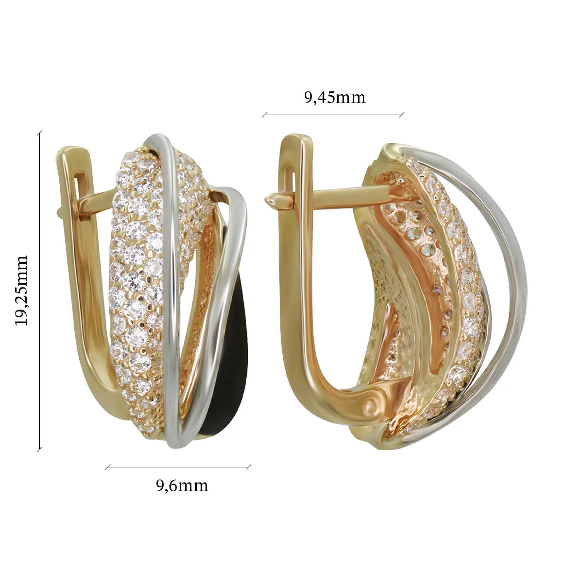 Сережки из комбинированного золота с фианитом и эмалью - 409714 – изображение 3
