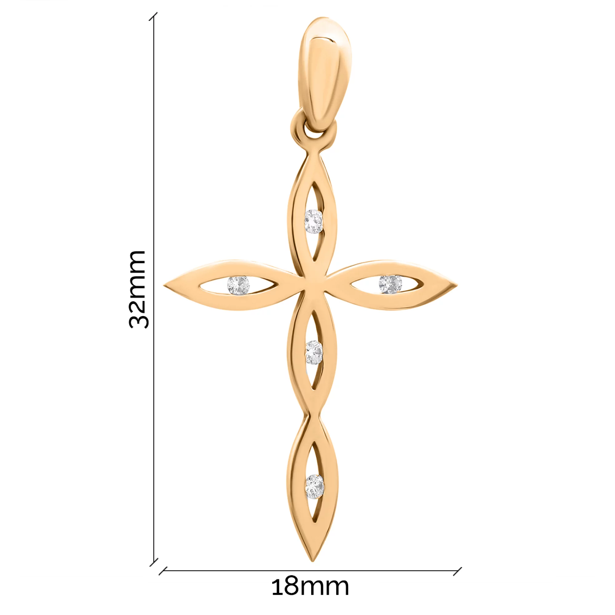 Хрестик у червоному золоті з діамантами - 1706419 – зображення 2