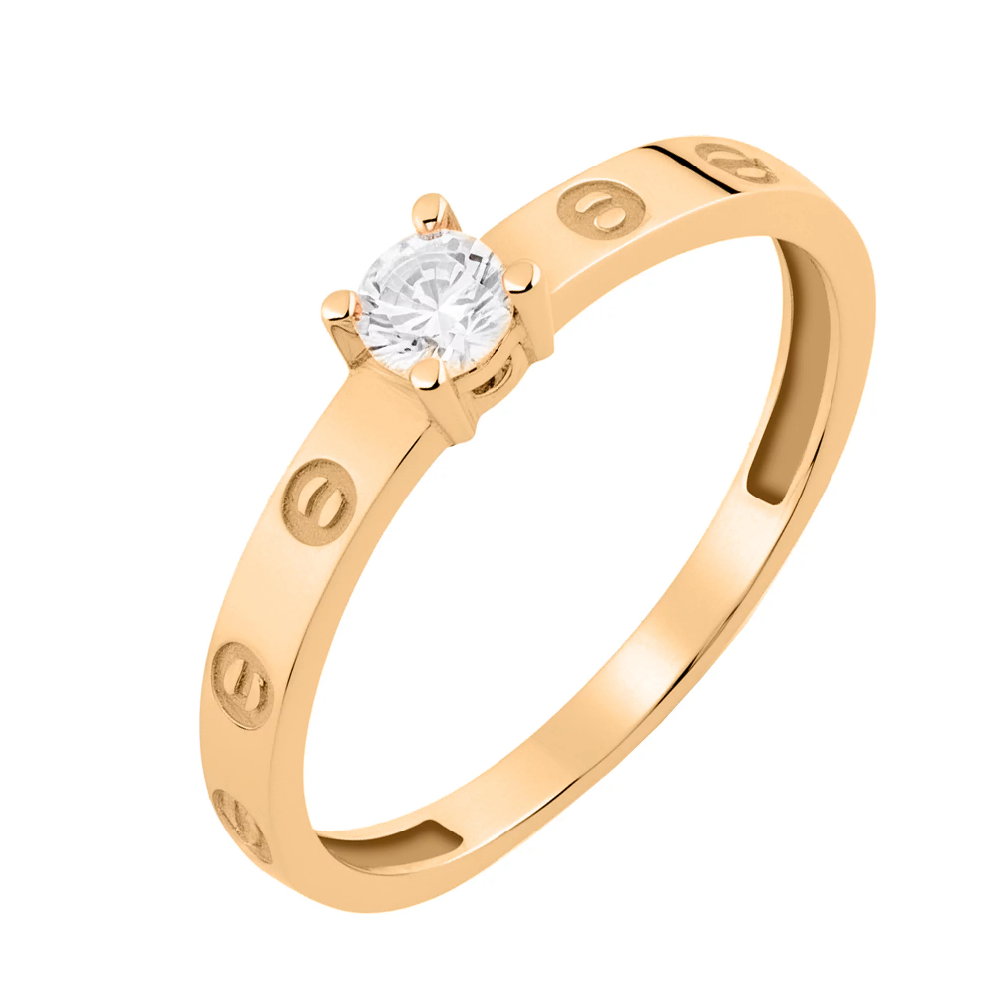 Кольцо для помолвки с фианитом "Love" в красном золоте - 1694665 – изображение 1