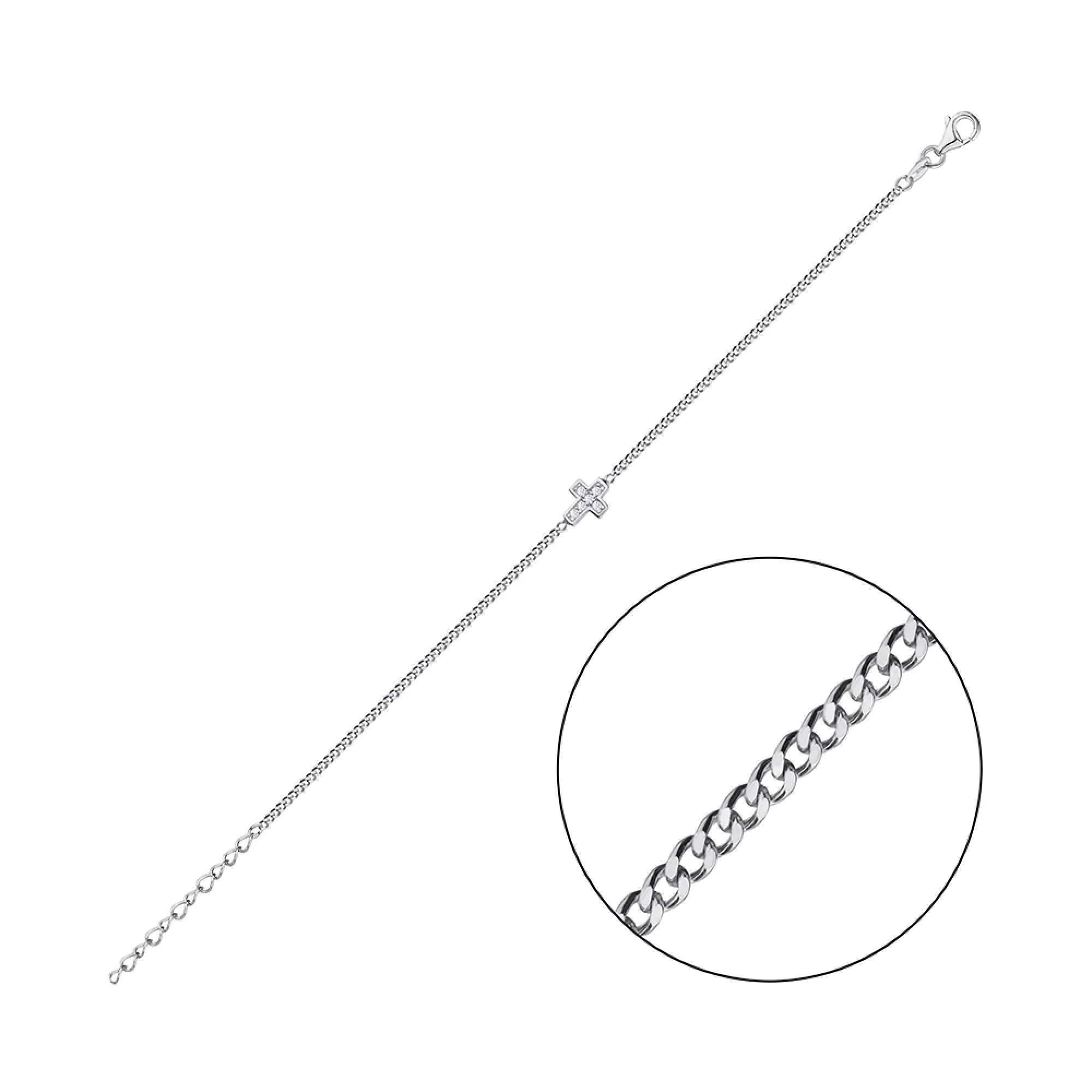 Срібний браслет "Хрестик" з фіанітом панцирне плетіння - 1343396 – зображення 2