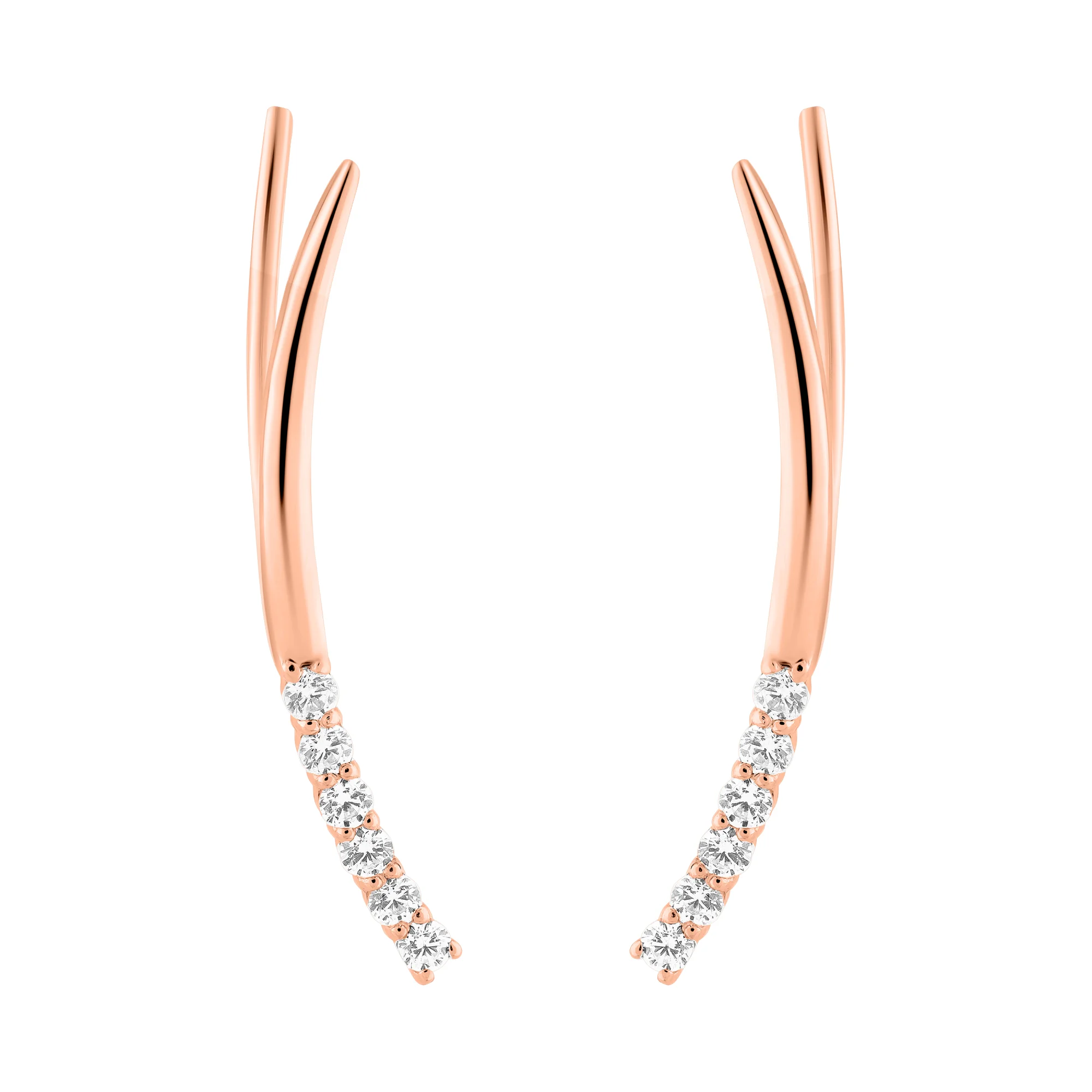 Сережки-клаймберы из красного золота с фианитами - 772119 - 2