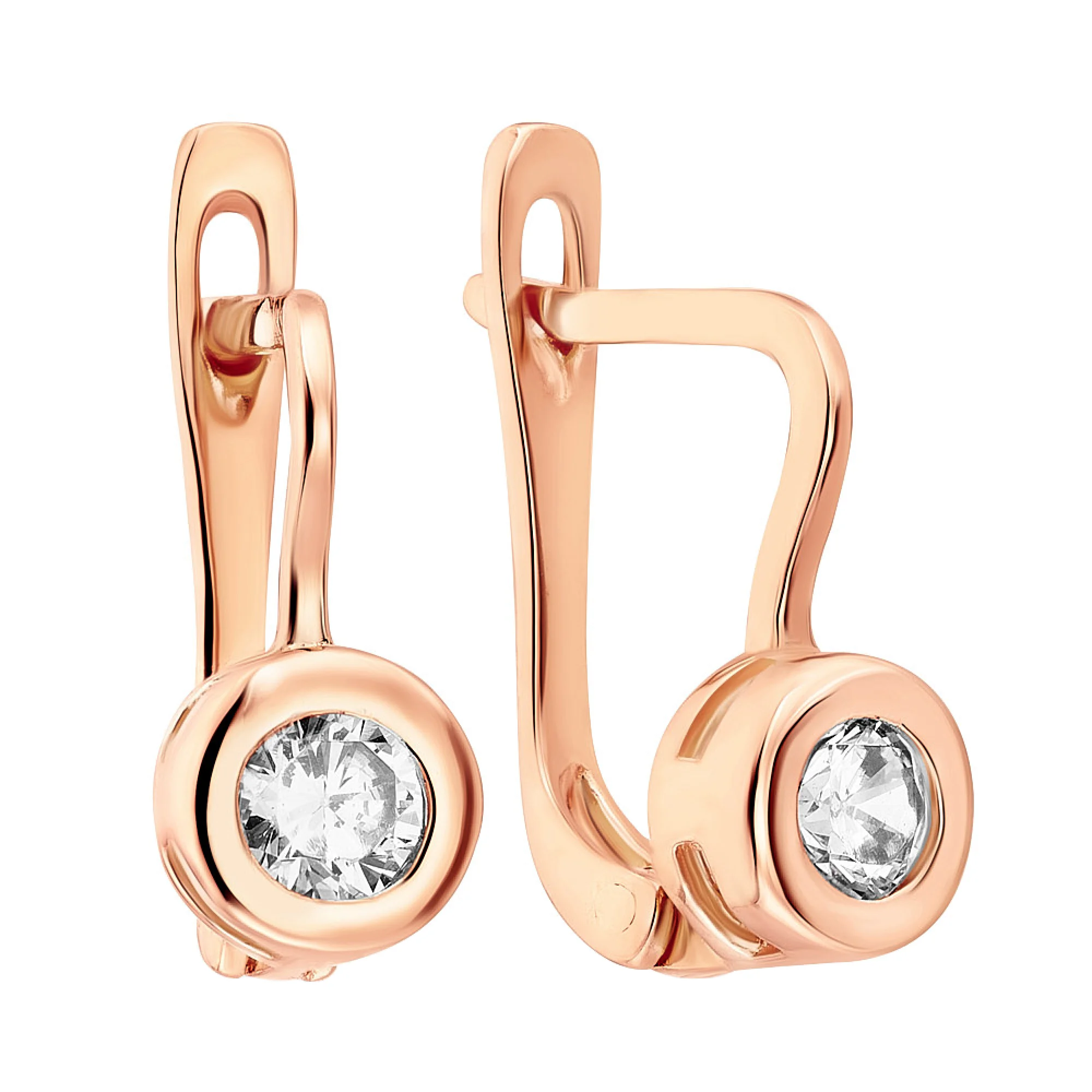Сережки из красного золота с фианитом - 967178 - 1