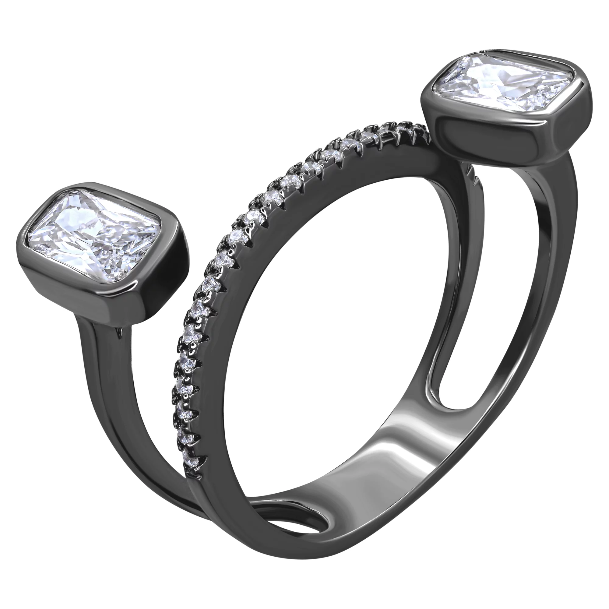 Кольцо серебряное с чернением и фианитом - 968428 – изображение 1
