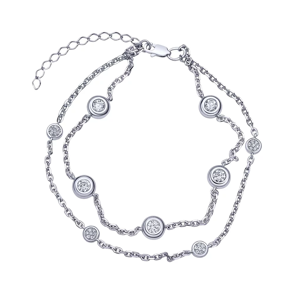 Двойной серебряный браслет с фианитом плетение Якорное. Артикул 7509/75152б: цена, отзывы, фото – купить в интернет-магазине AURUM
