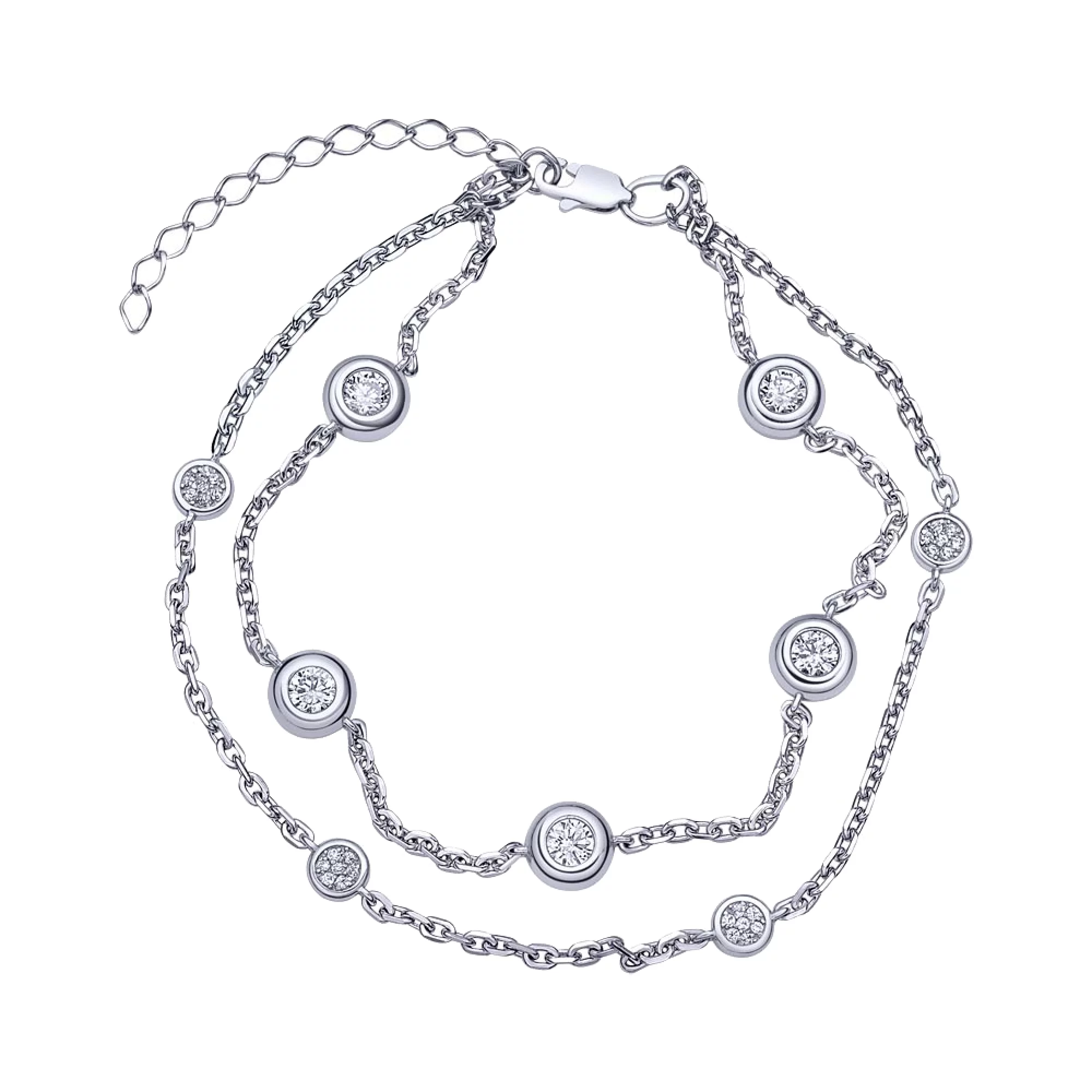 Двойной серебряный браслет с фианитом плетение якорное - 457907 – изображение 1