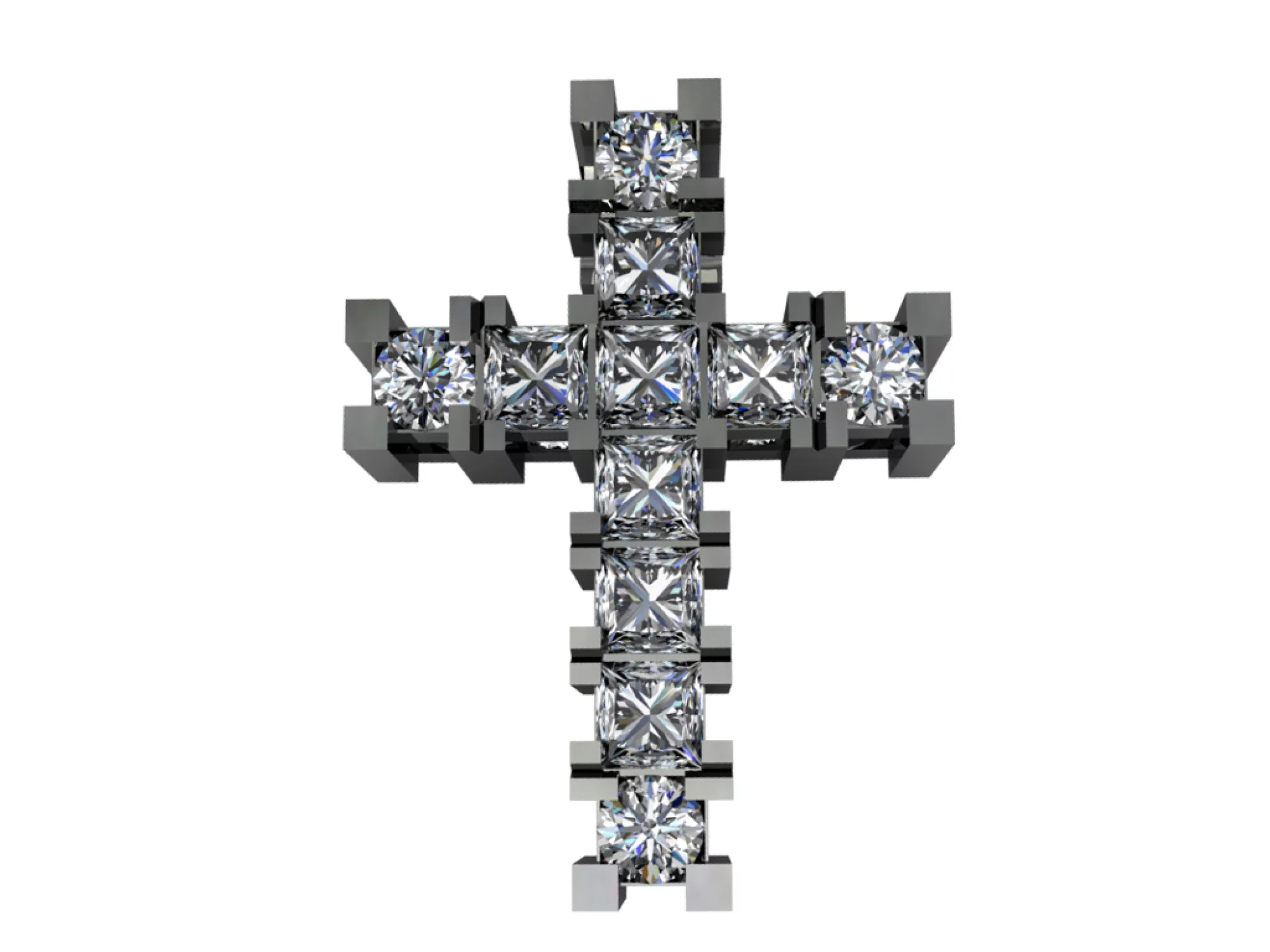 Крестик из белого золота с бриллиантами - 860439 – изображение 1