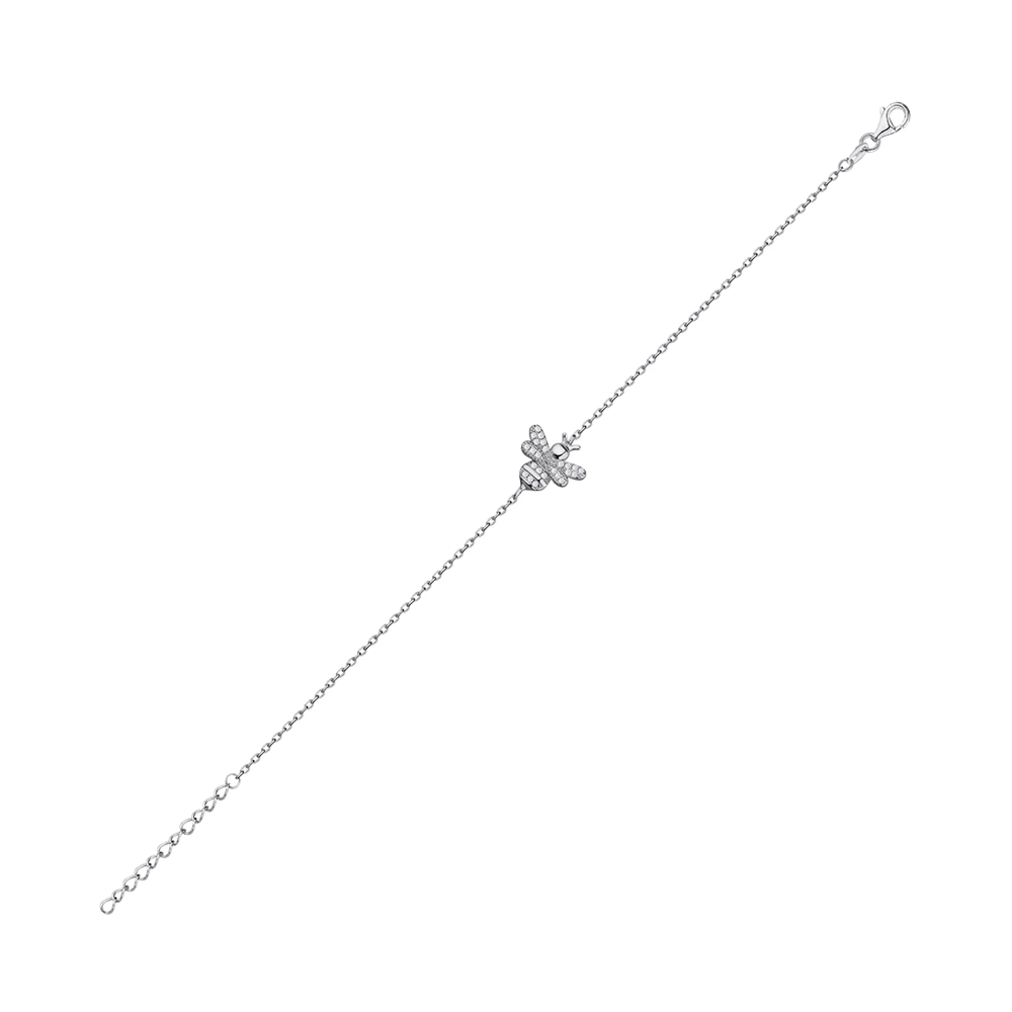 Серебряный браслет "Пчела" с фианитом якорное плетение - 1343338 – изображение 1