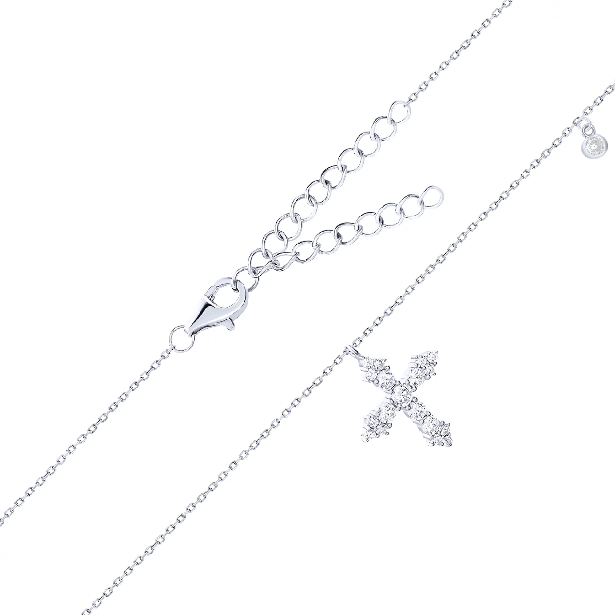 Ланцюжок срібний з підвісним хрестиком і фіанітами плетіння якірне - 1652845 – зображення 2