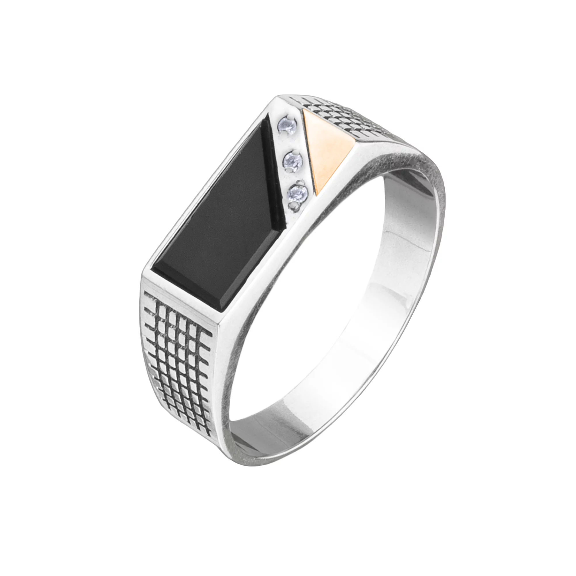 Перстень серебряный с цирконием и ониксом  - 848063 – изображение 1