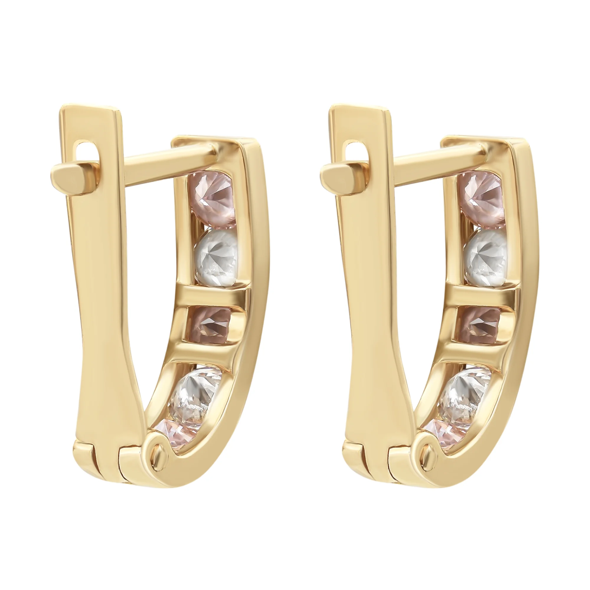 Сережки детские из красного золота с бело-розовыми фианитами - 846932 - 2
