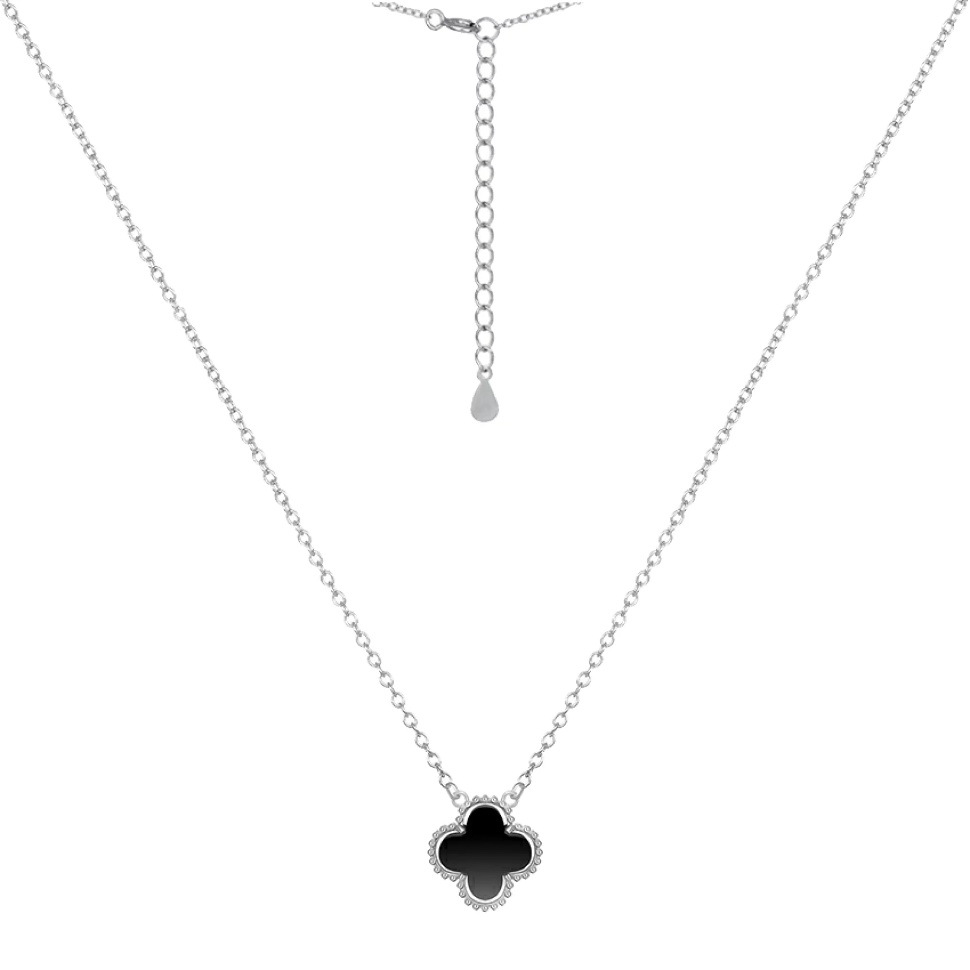 Колье серебряное с ониксом Клевер в Якорном плетении - 973438 – изображение 1