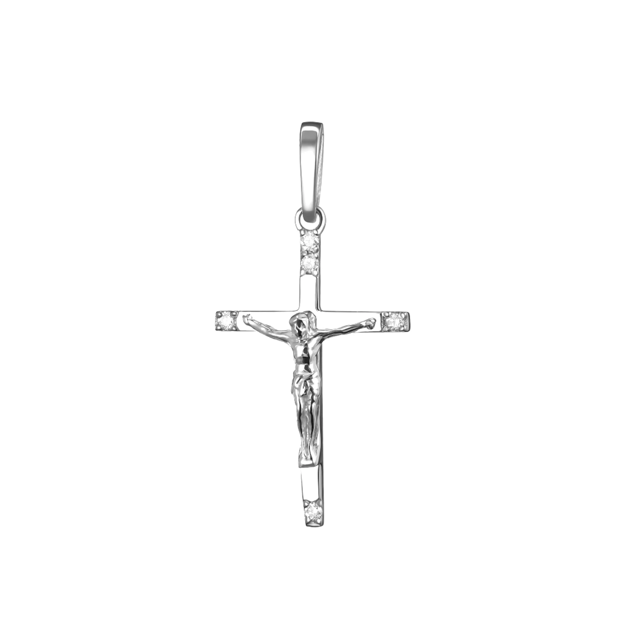 Хрестик із білого золота з діамантами  - 1542659 – зображення 1