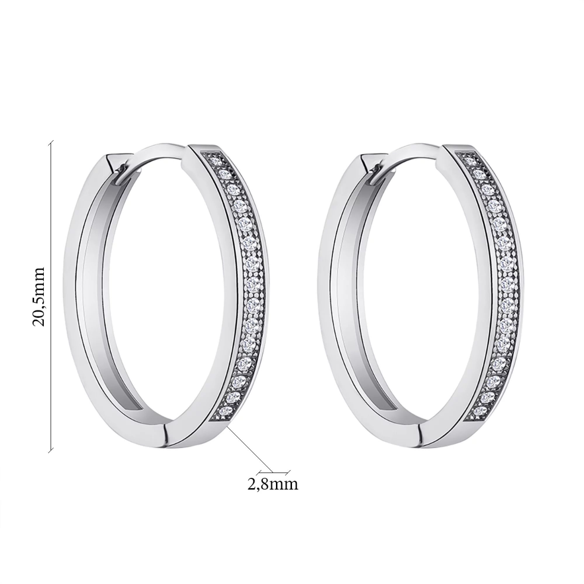 Cерьги-кольца из серебра с фианитом - 1300549 – изображение 2