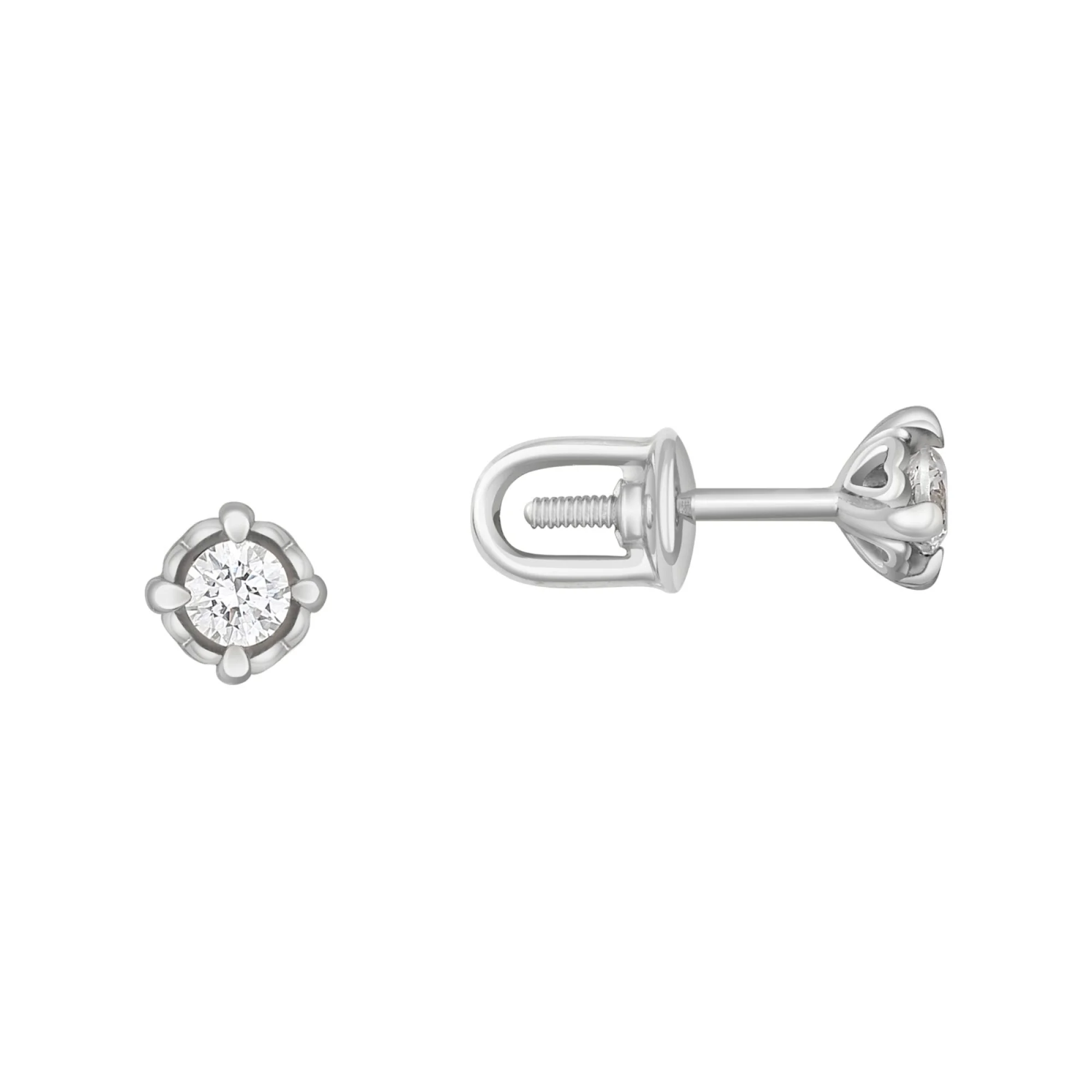 Серьги-гвоздики с бриллиантом в белом золоте - 594637 - 1