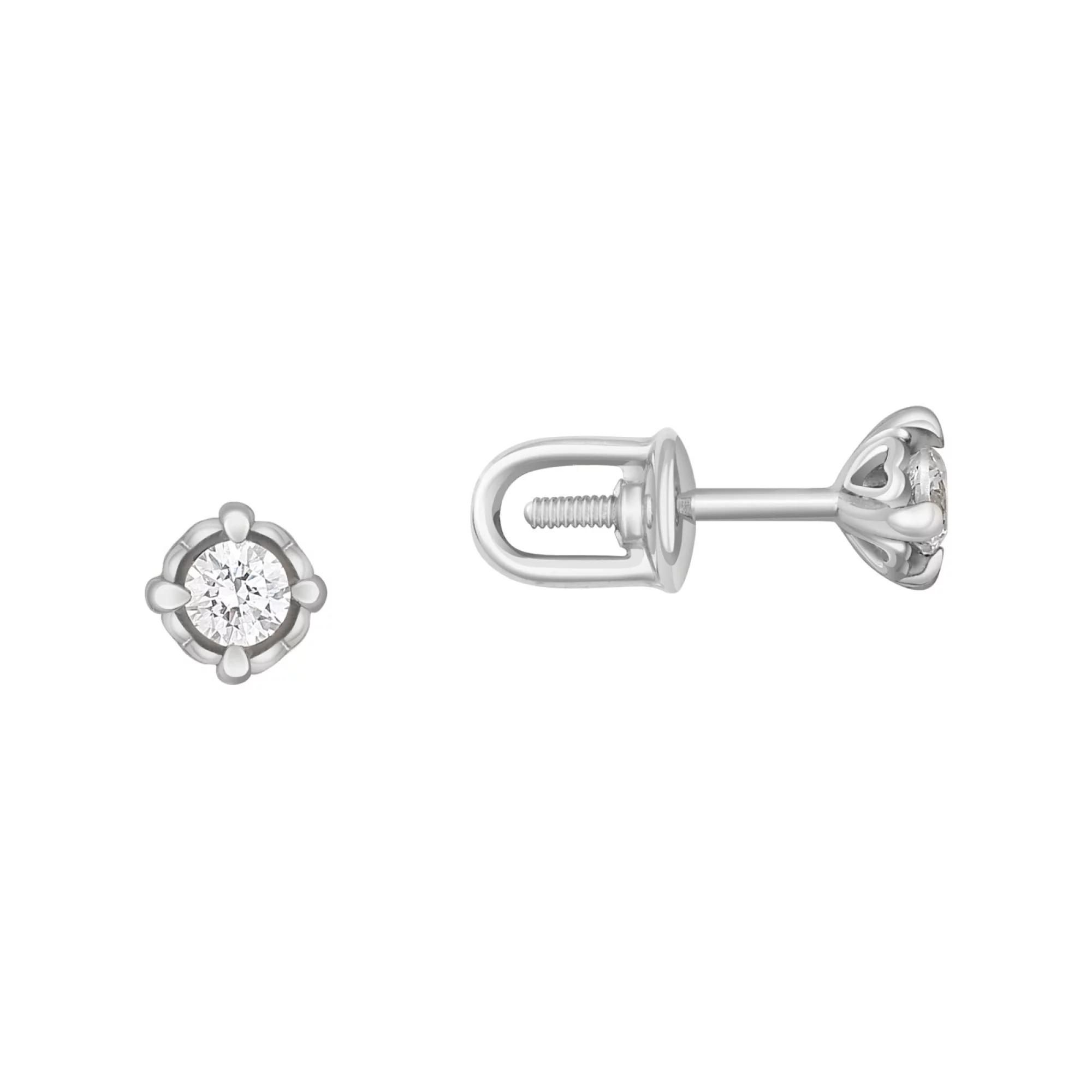 Золотые серьги-гвоздики с бриллиантом - 594637 – изображение 1
