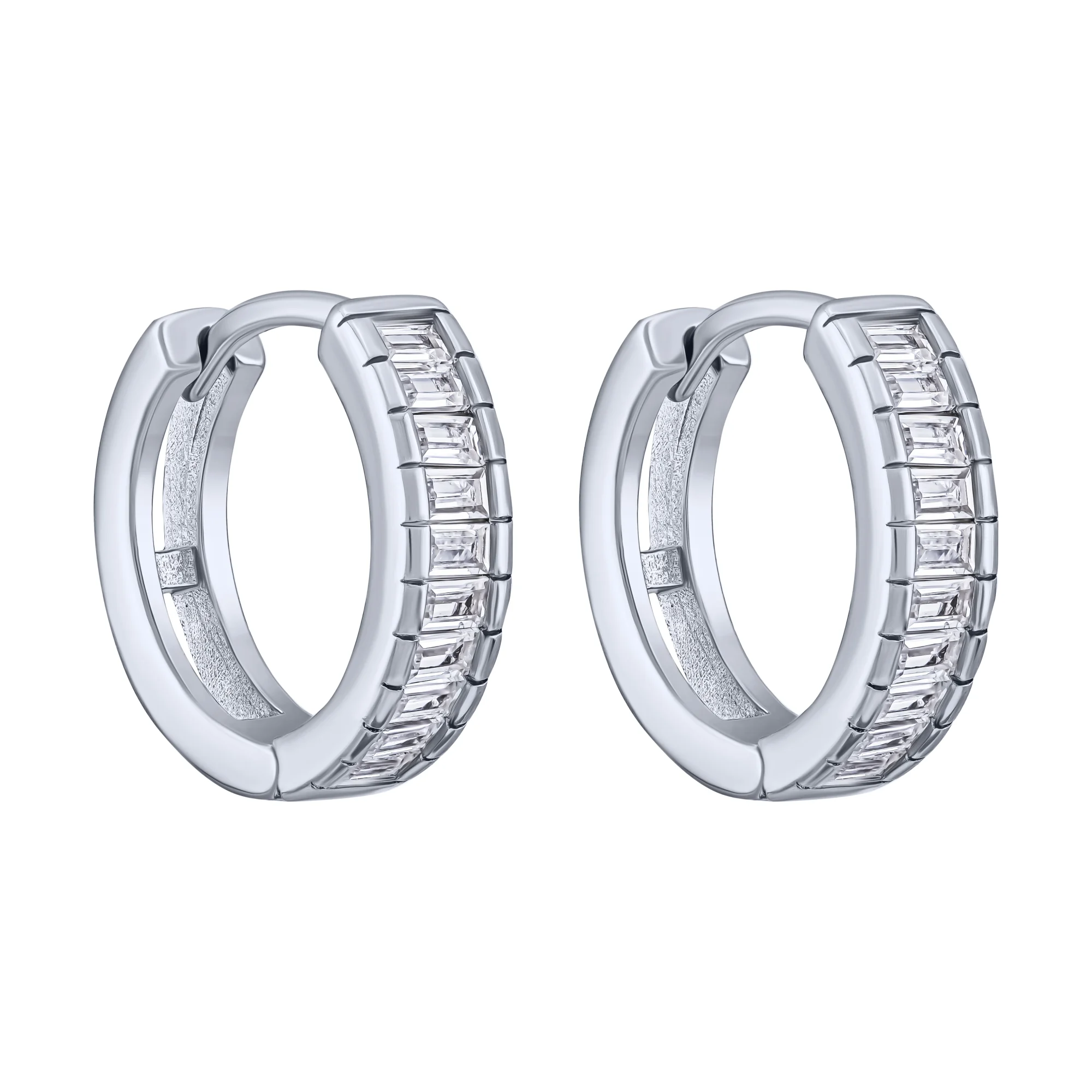Серебряные серьги-кольца с фианитами - 2089715 - 1