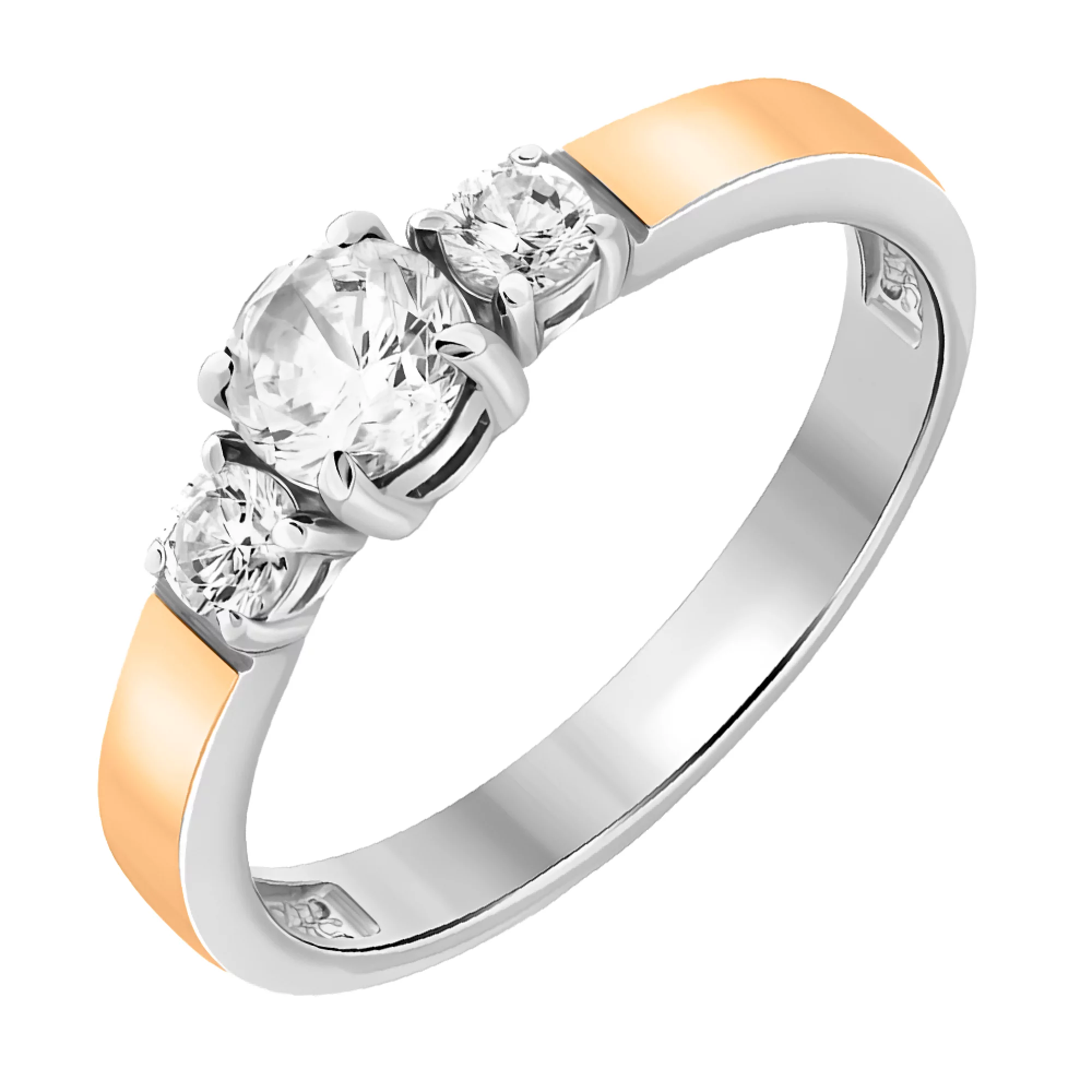 Серебряное кольцо с позолотой и фианитом - 474134 – изображение 1
