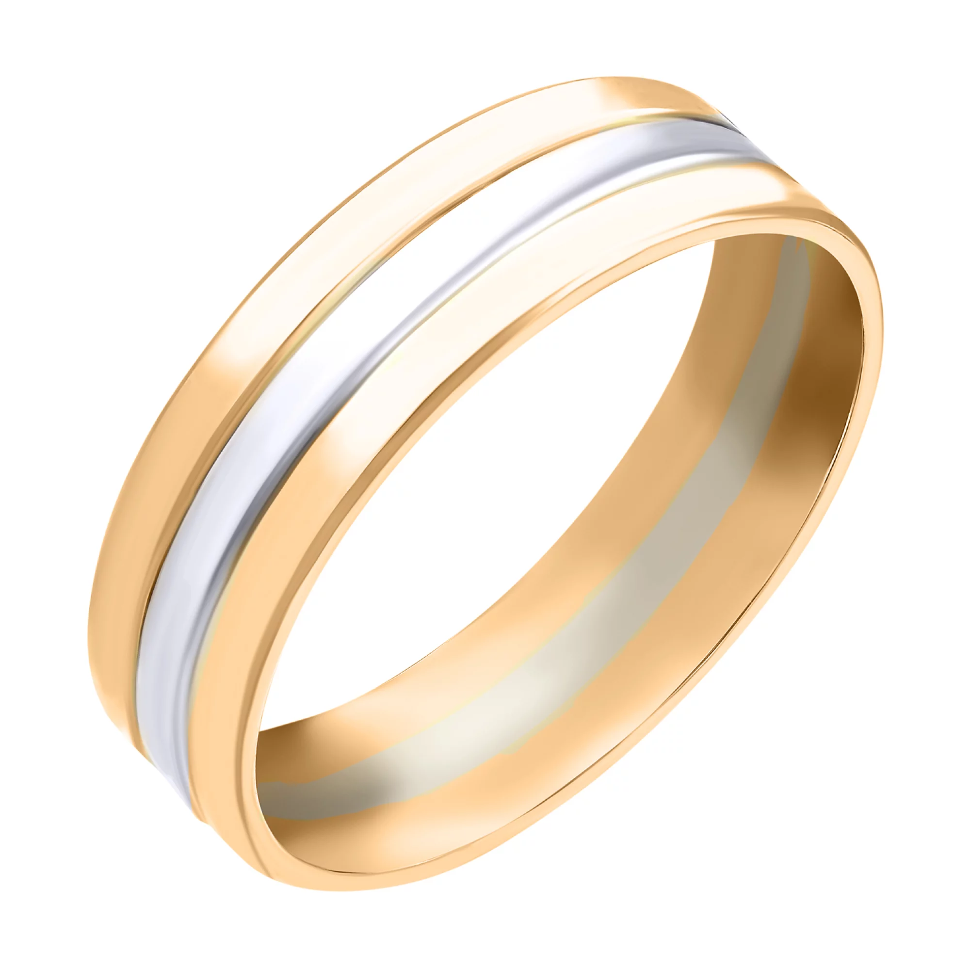 Кольцо обручальное из комбинированного золота американка - 804592 – изображение 1