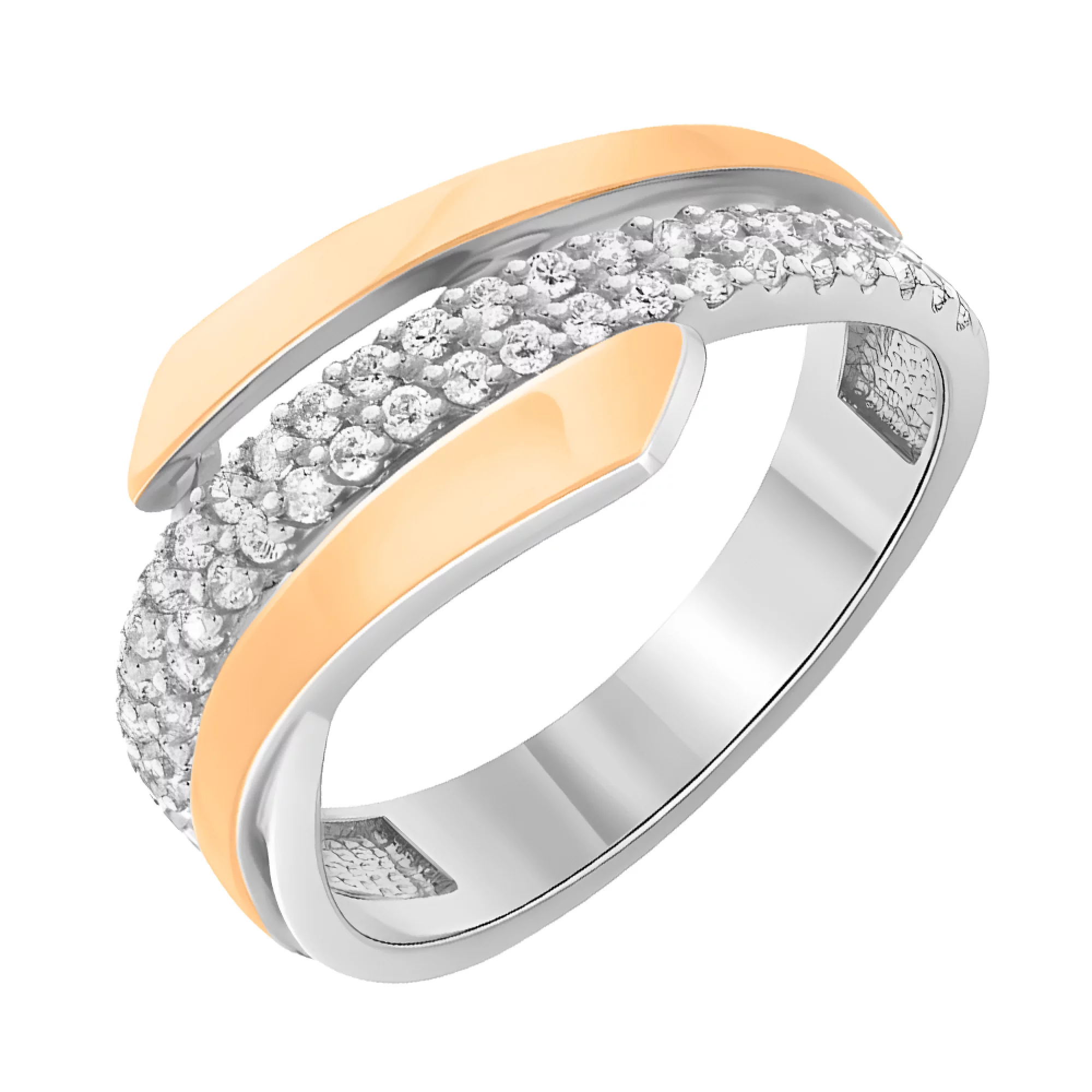 Серебряное кольцо с позолотой и фианитом - 474138 – изображение 1