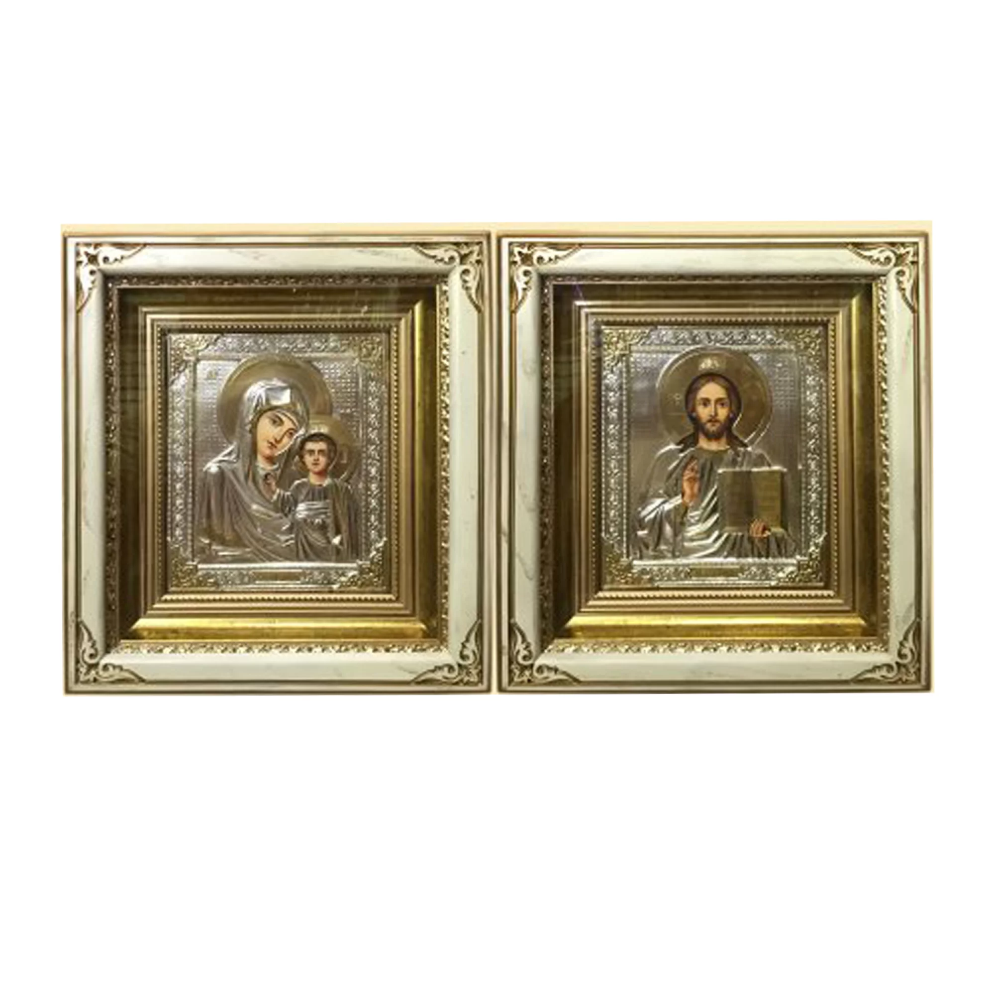 Венчальные иконы с позолотой "Богородица Казанская и Спаситель" - 1573203 – изображение 1