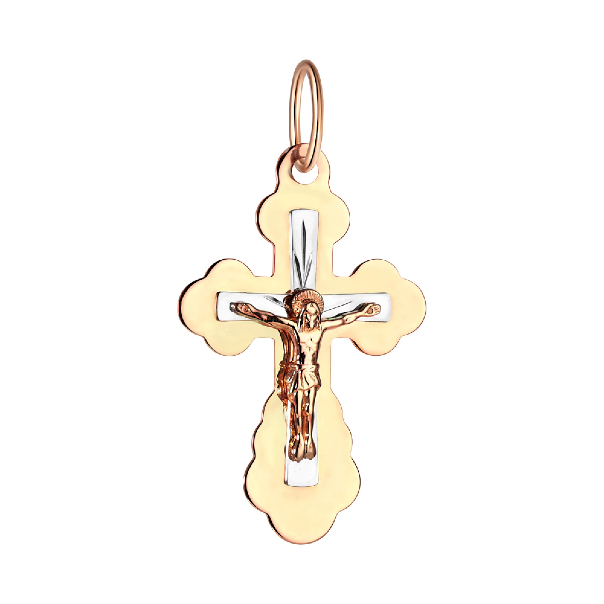 Хрестик з комбінованого золота - 964558 – зображення 1