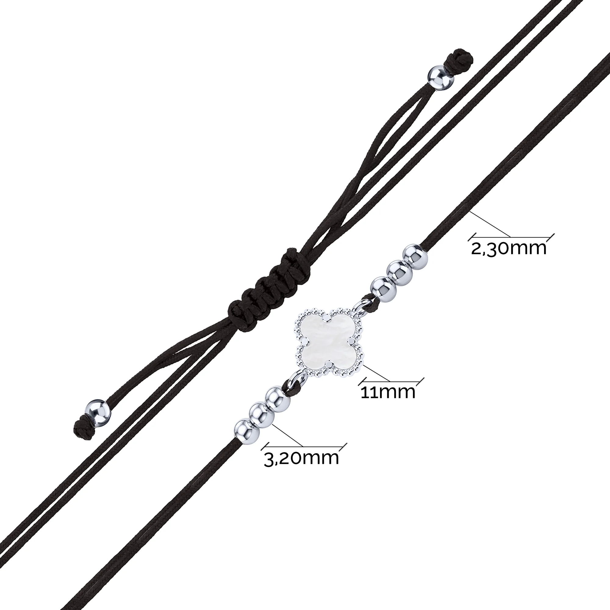 Шелковый браслет "Клевер" со вставками серебра и перламутром - 2244271 - 3