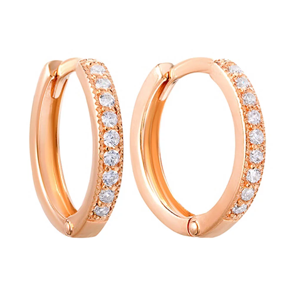 Сережки-кольца из красного золота с фианитом. Артикул 110272: цена, отзывы, фото – купить в интернет-магазине AURUM