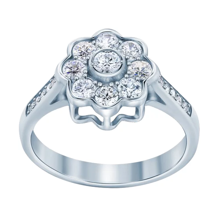 Серебряное кольцо с фианитом "Цветок". Артикул 7501/500675-Р: цена, отзывы, фото – купить в интернет-магазине AURUM