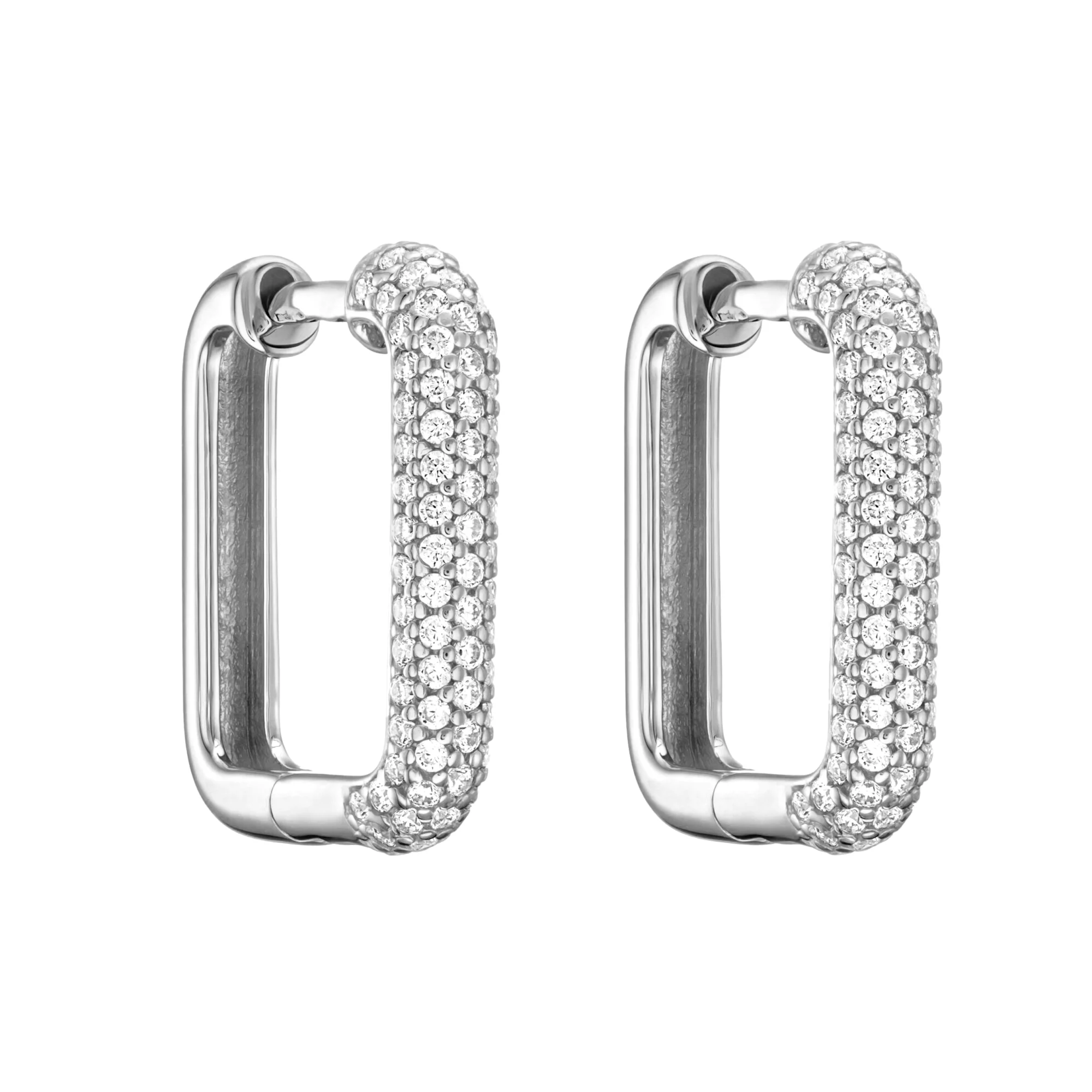 Серьги-кольца серебряные с дорожками белых фианитов - 1550943 – изображение 1