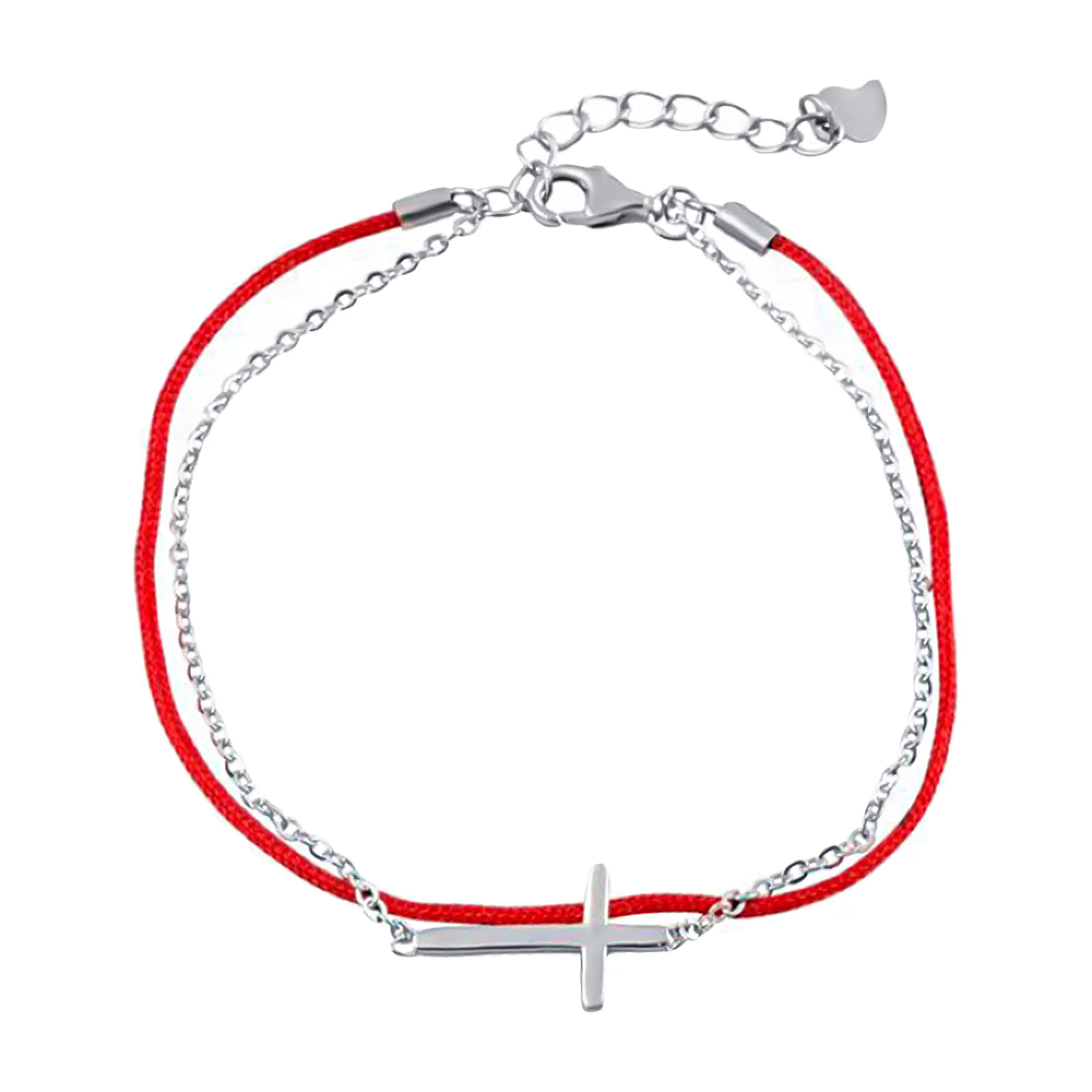 Серебряный браслет с "Крестиком" и красной шелковой нитью - 1469497 – изображение 1