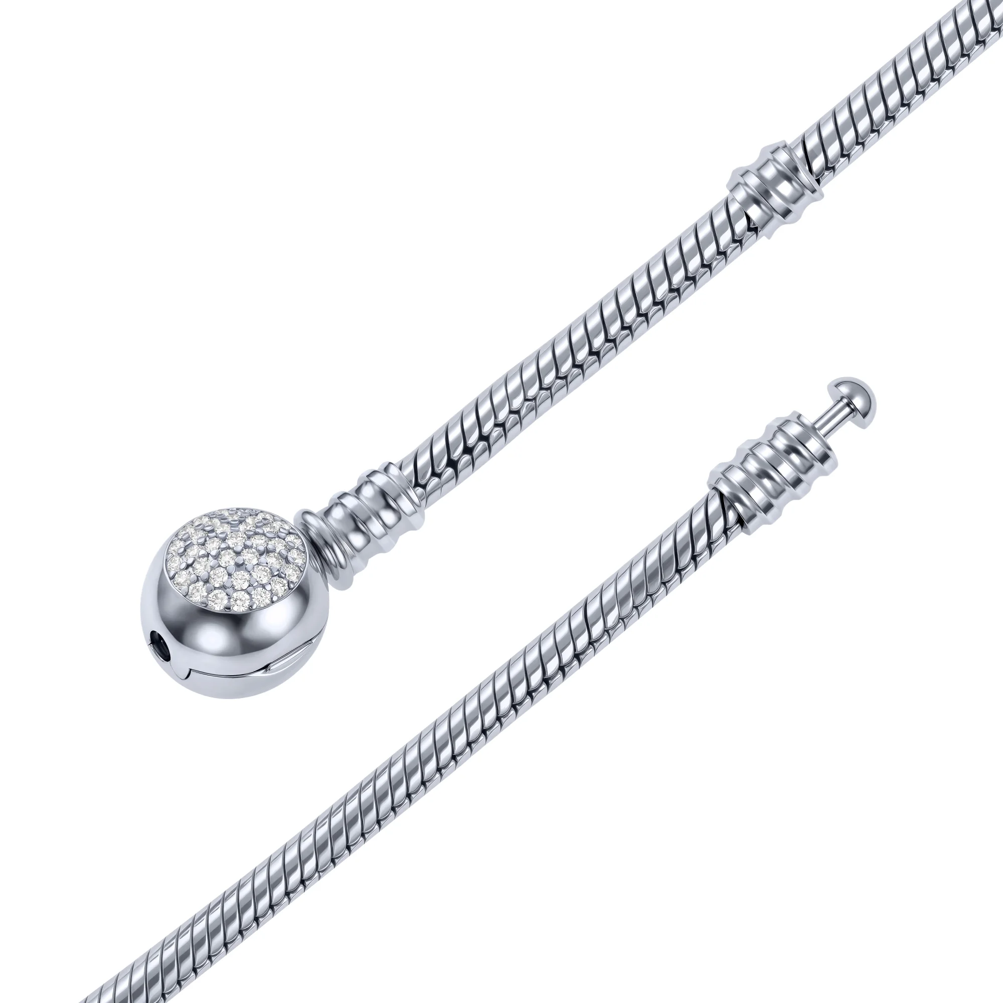 Серебряный браслет "Геометрия" с фианитами плетение снейк - 2285809 - 2