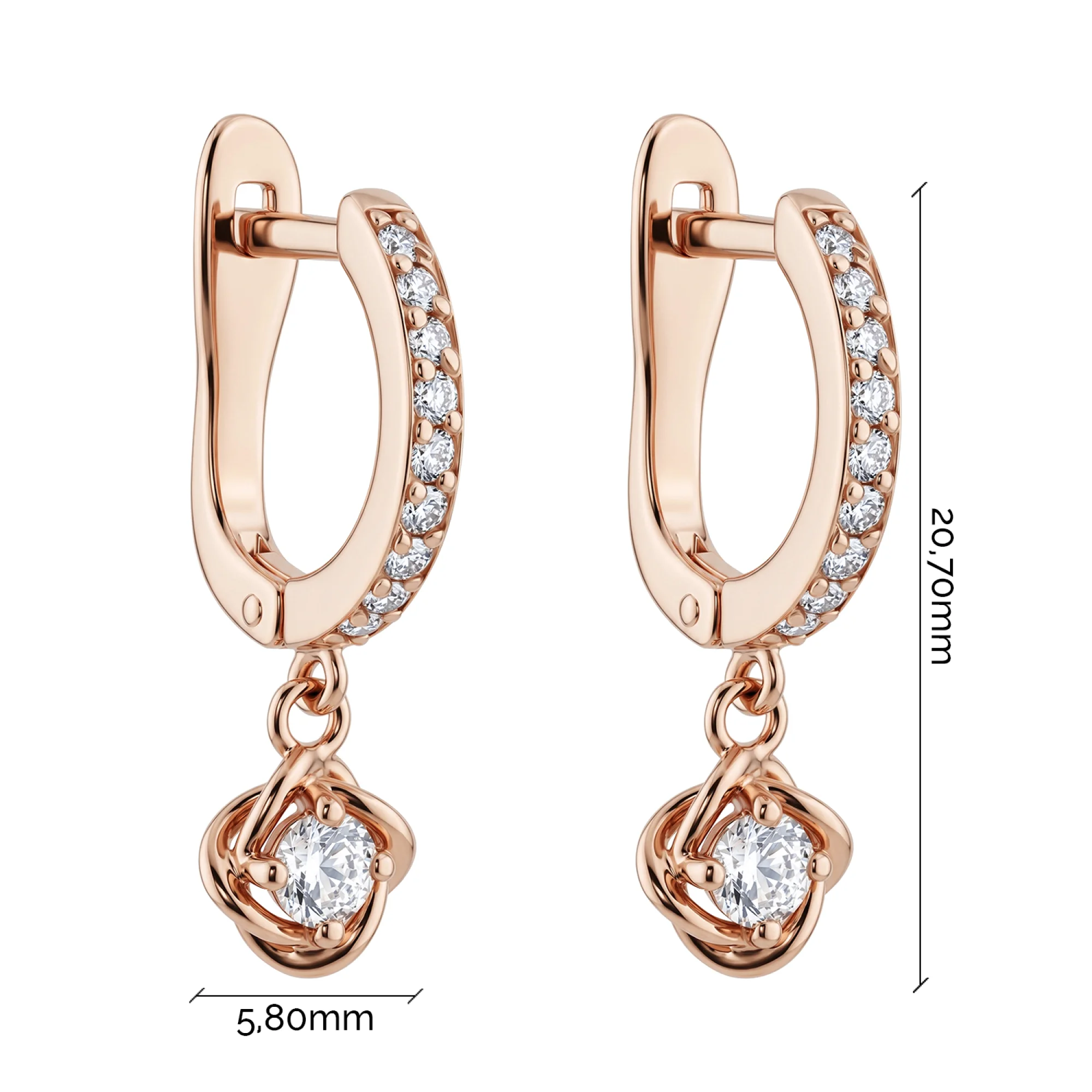 Серьги с подвесом из красного золота и фианитами  - 2214309 - 3