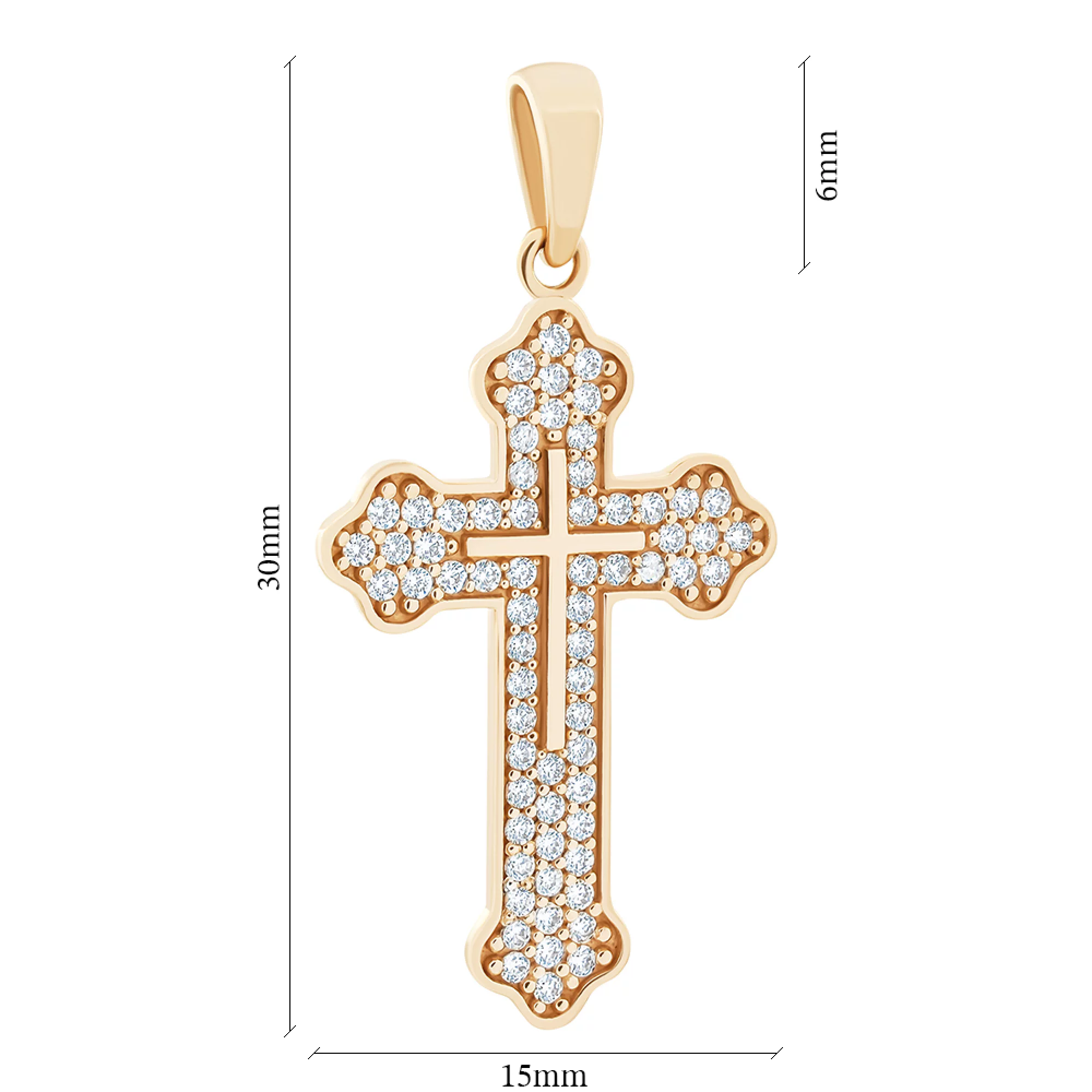 Крестик из красного золота с фианитами - 1512581 – изображение 2