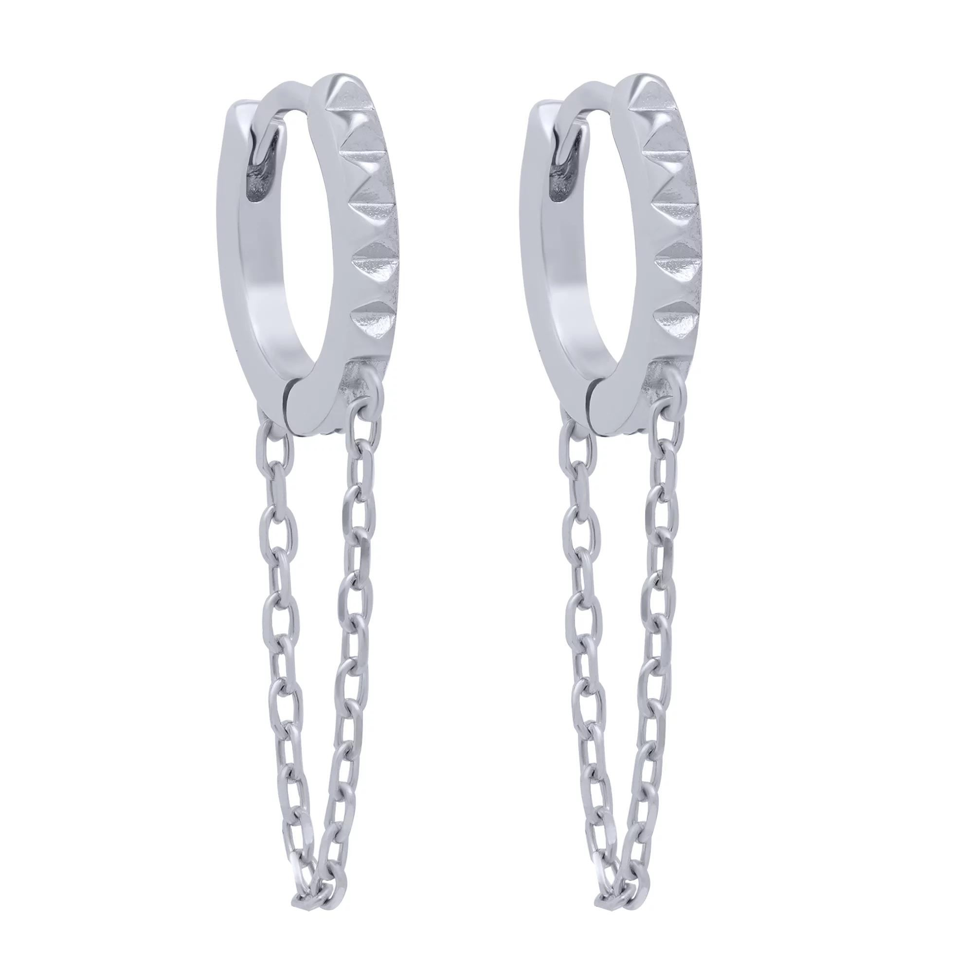 Сережки-кільця срібні з підвісними ланцюжками та фіанітом - 1683301 – зображення 1