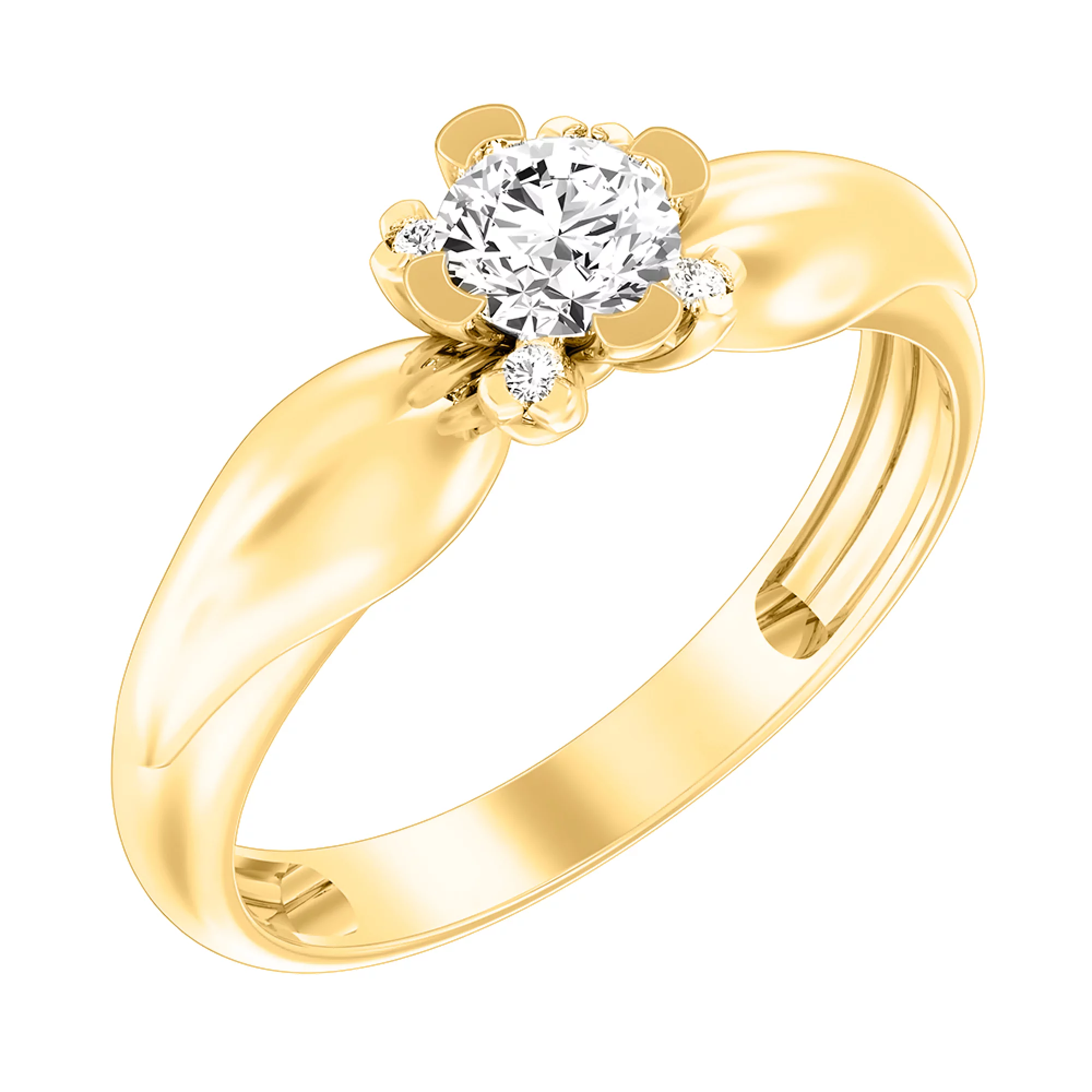 Кольцо из желтого золота "Цветок" с фианитами - 1513840 – изображение 1