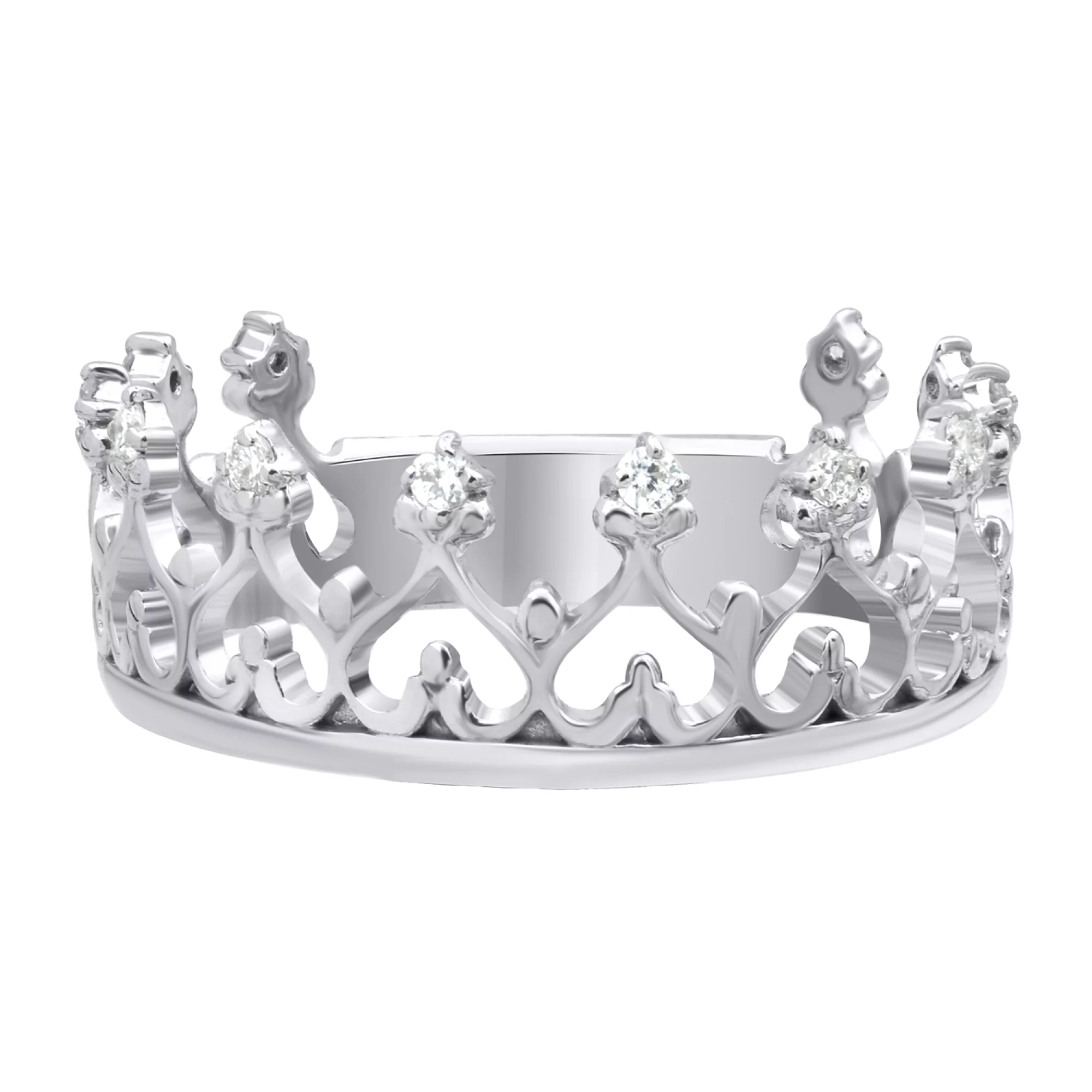 Каблучка "Корона" з білого золота з діамантами - 521710 – зображення 2