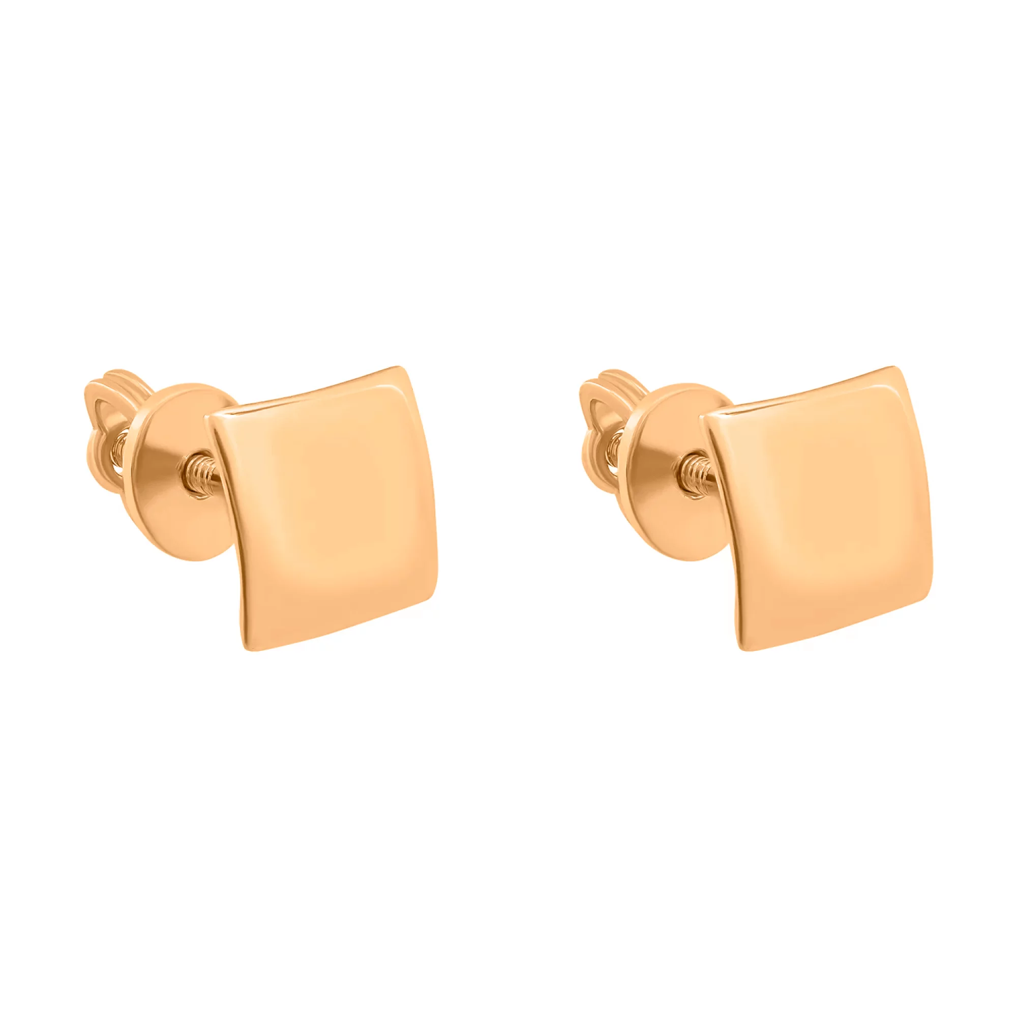 Квадратные сережки-гвоздики из красного золота - 1454205 – изображение 1
