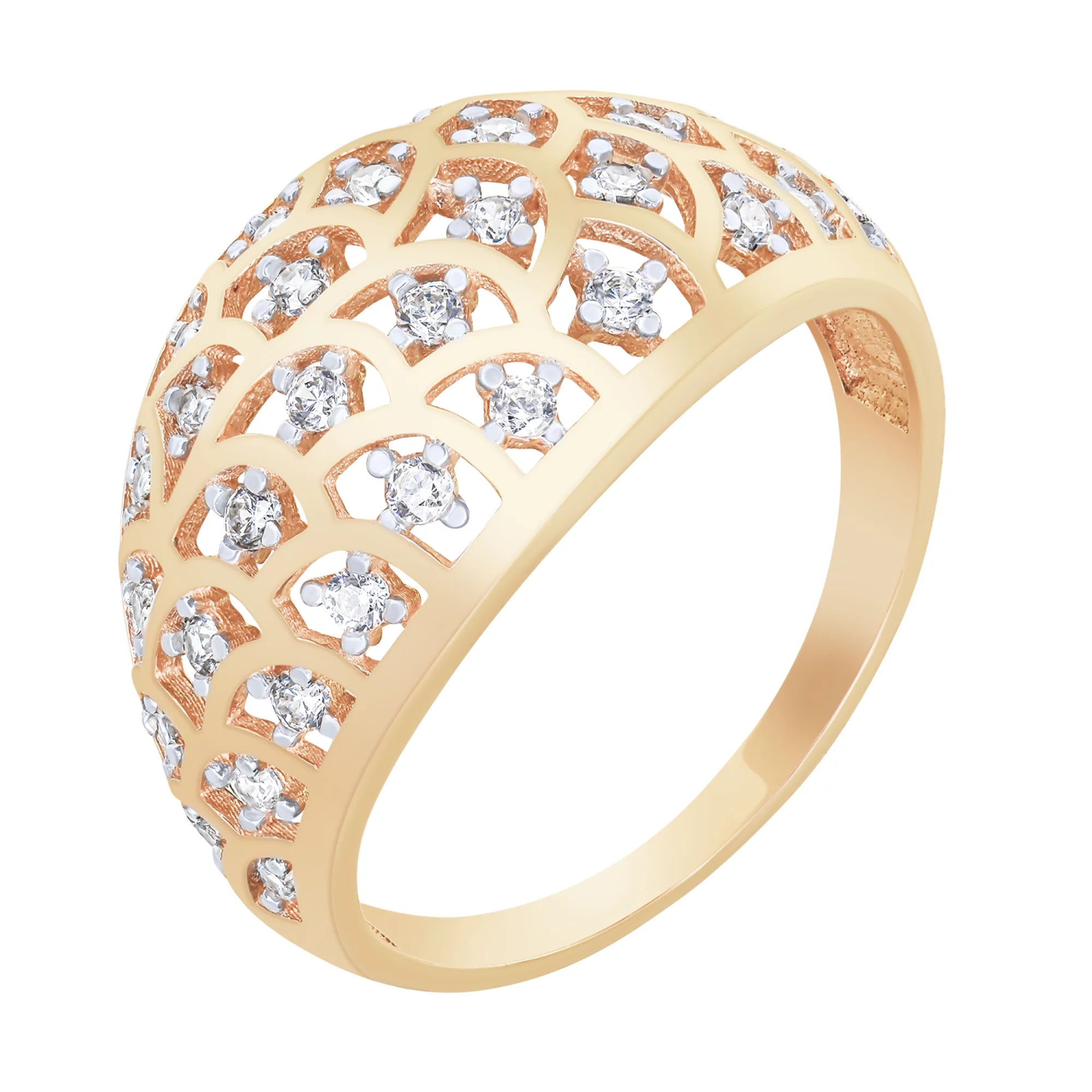 Широкое кольцо из красного золота с фианитами - 1559548 – изображение 1