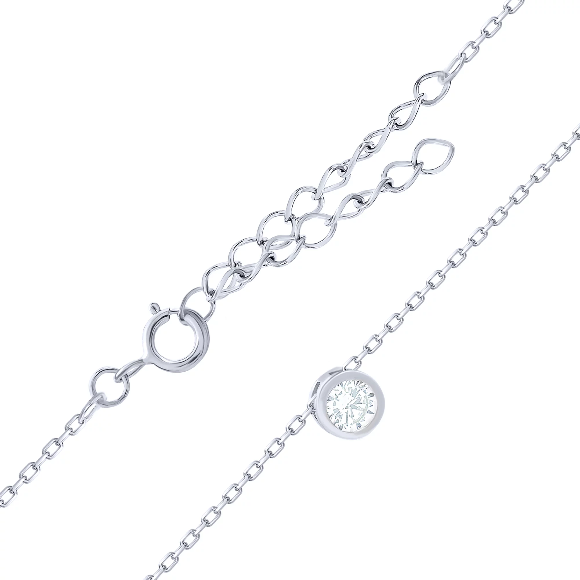 Серебряная цепочка с подвеской и фианитом плетение якорное - 1618273 – изображение 1