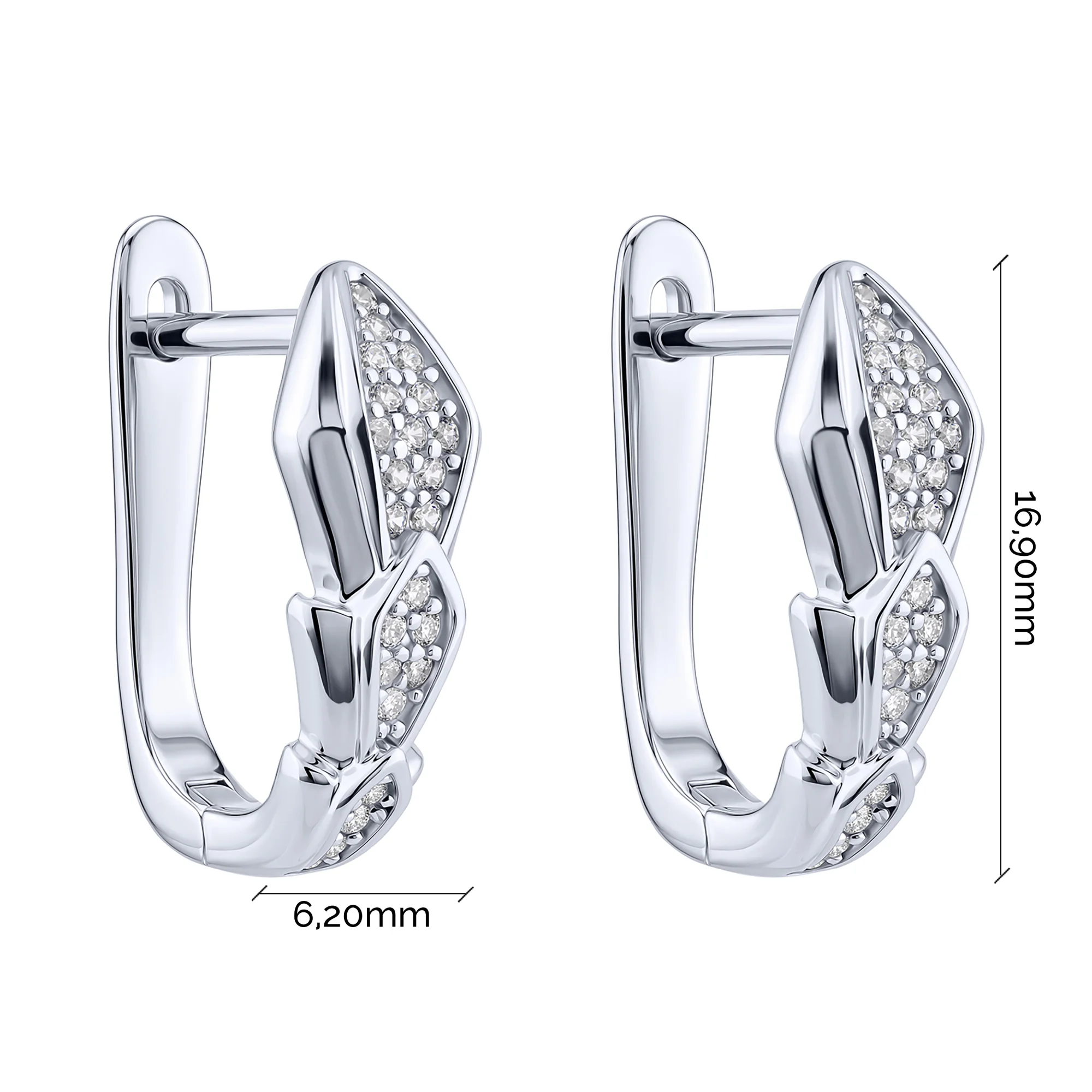 Серьги "Змея" из серебра с фианитами - 2273613 - 3
