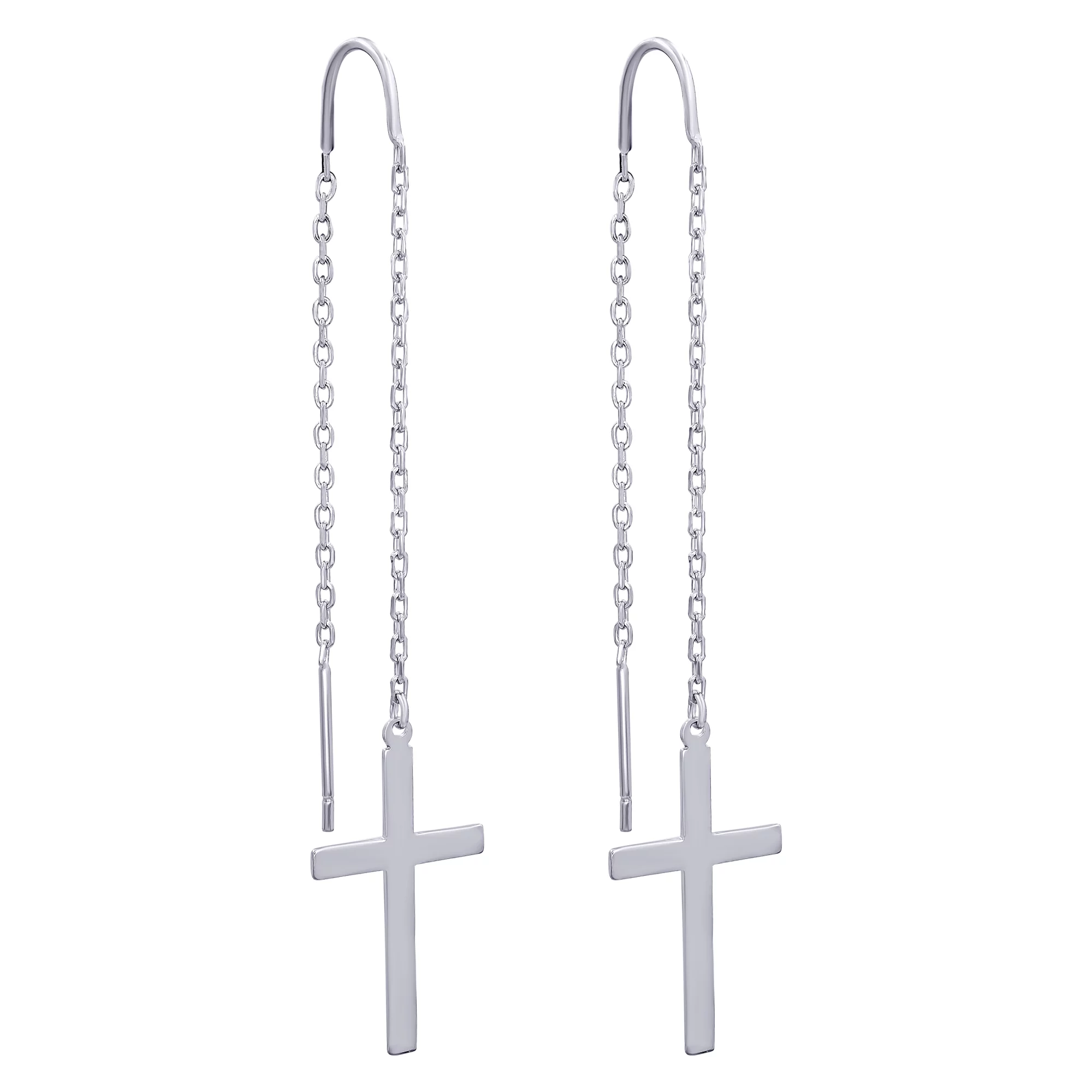 Сережки-протяжки срібні з хрестиками - 886252 – зображення 1