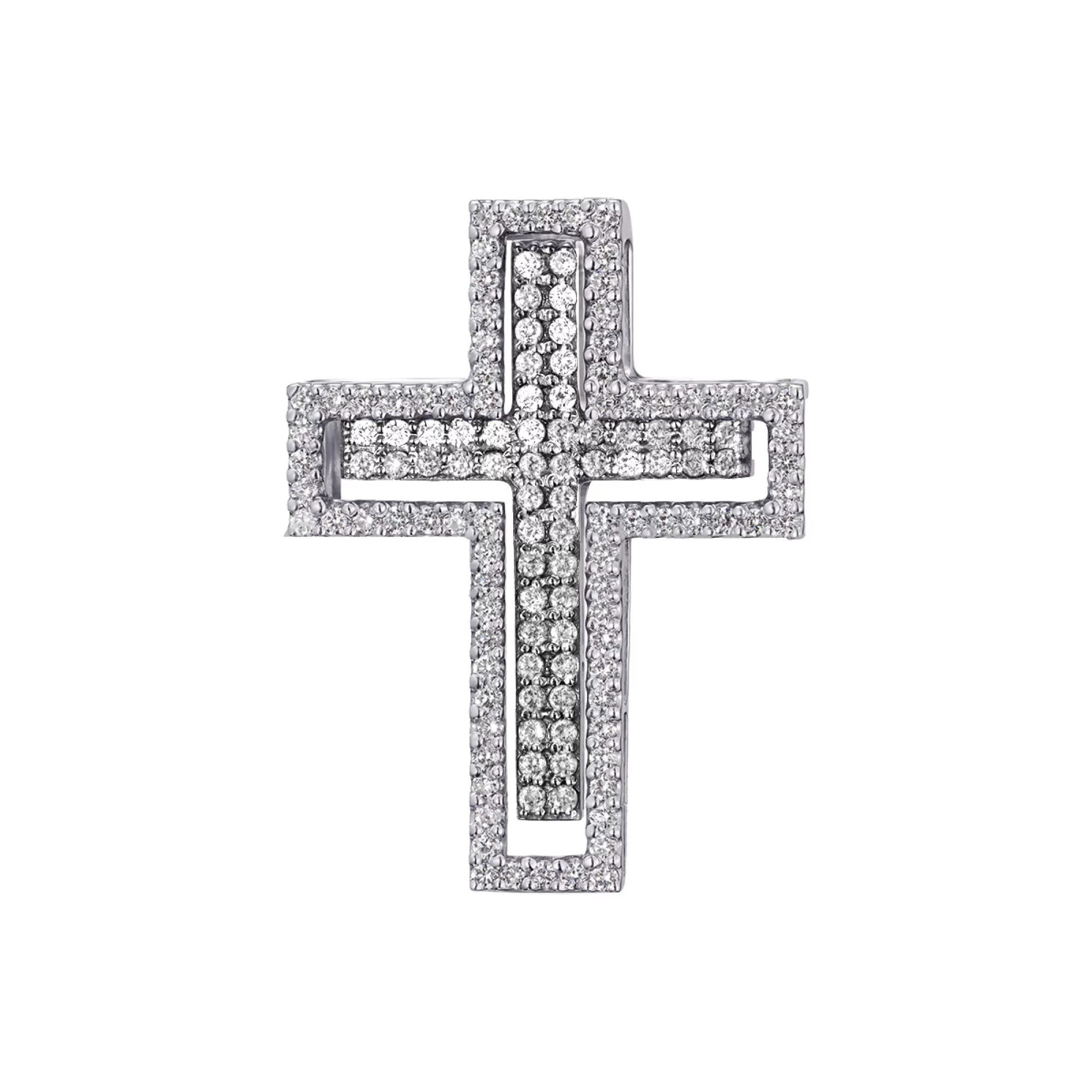Хрестик з білого золота з діамантами - 970267 – зображення 1