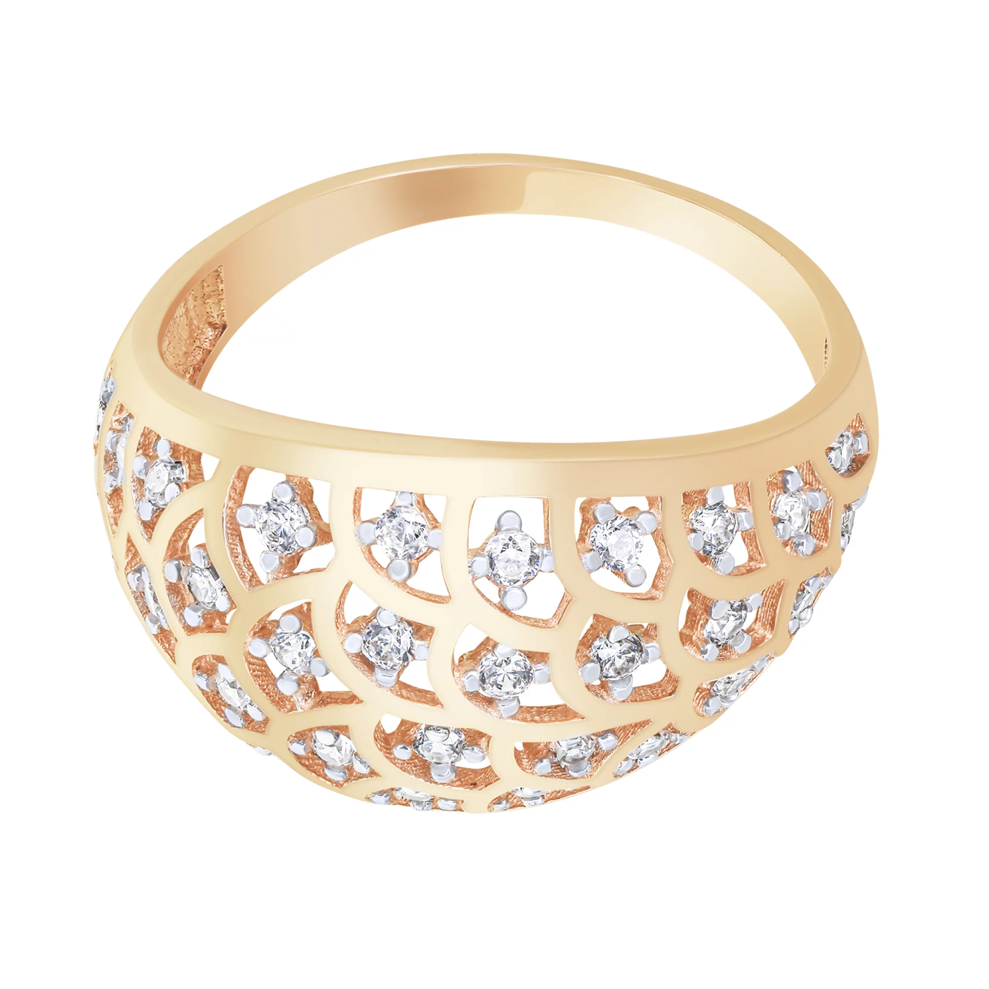 Широкое кольцо из красного золота с фианитами - 1559548 – изображение 4