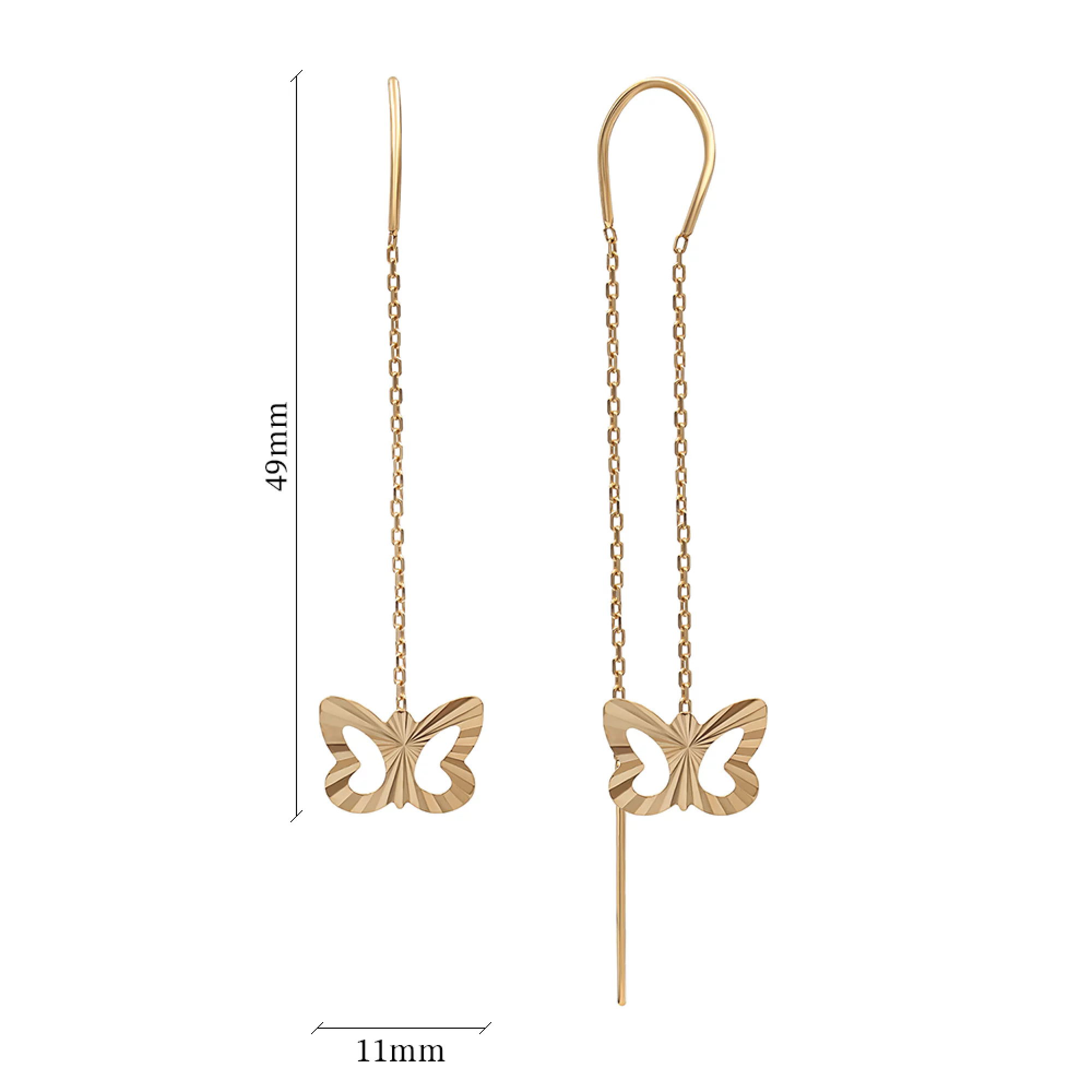 Сережки-протяжки "Бабочки" из красного золота - 1454615 – изображение 2