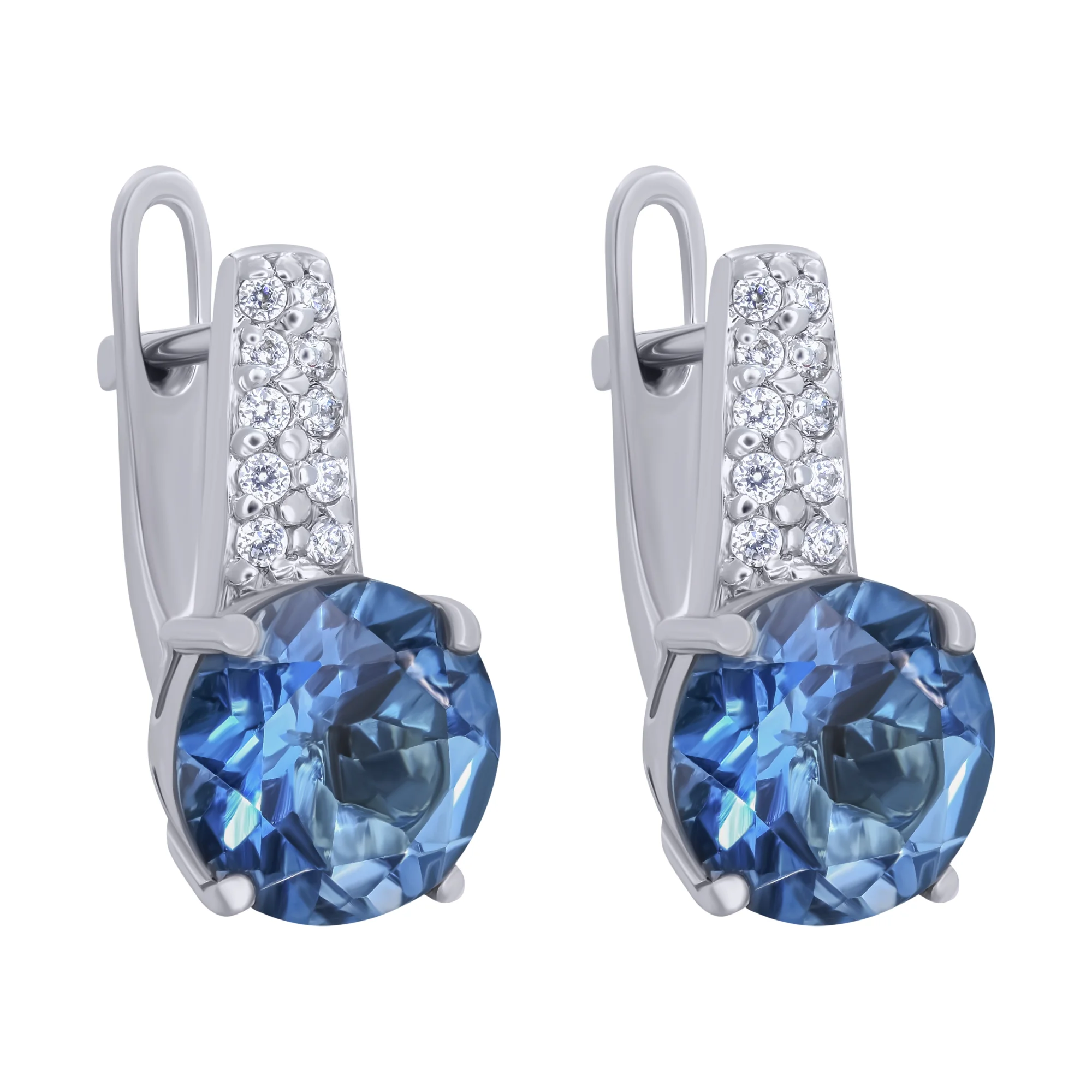 Сережки серебряные с лондон топазом и фианитами - 409469 - 1