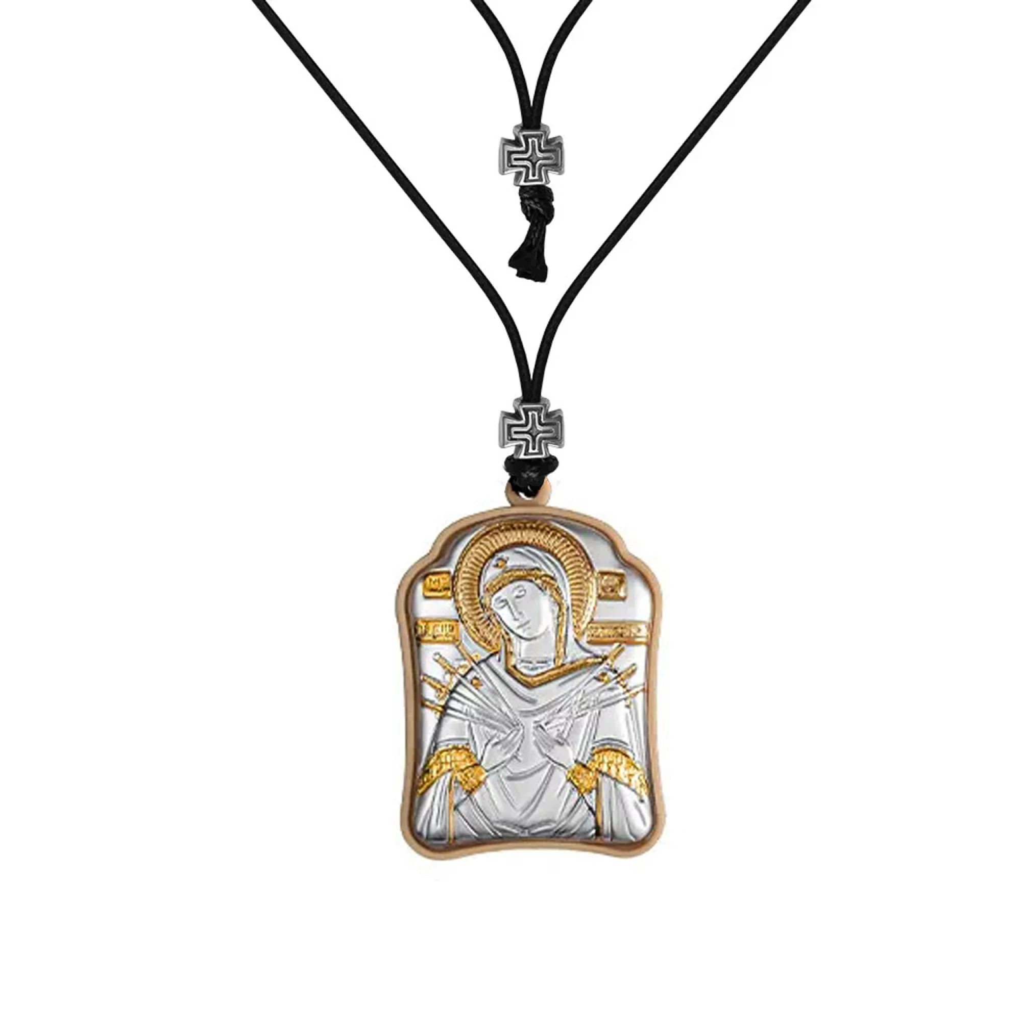 Серебряная икона для автомобиля "Николай Чудотворец" и "Богородица Семистрельная" - 1642935 – изображение 2