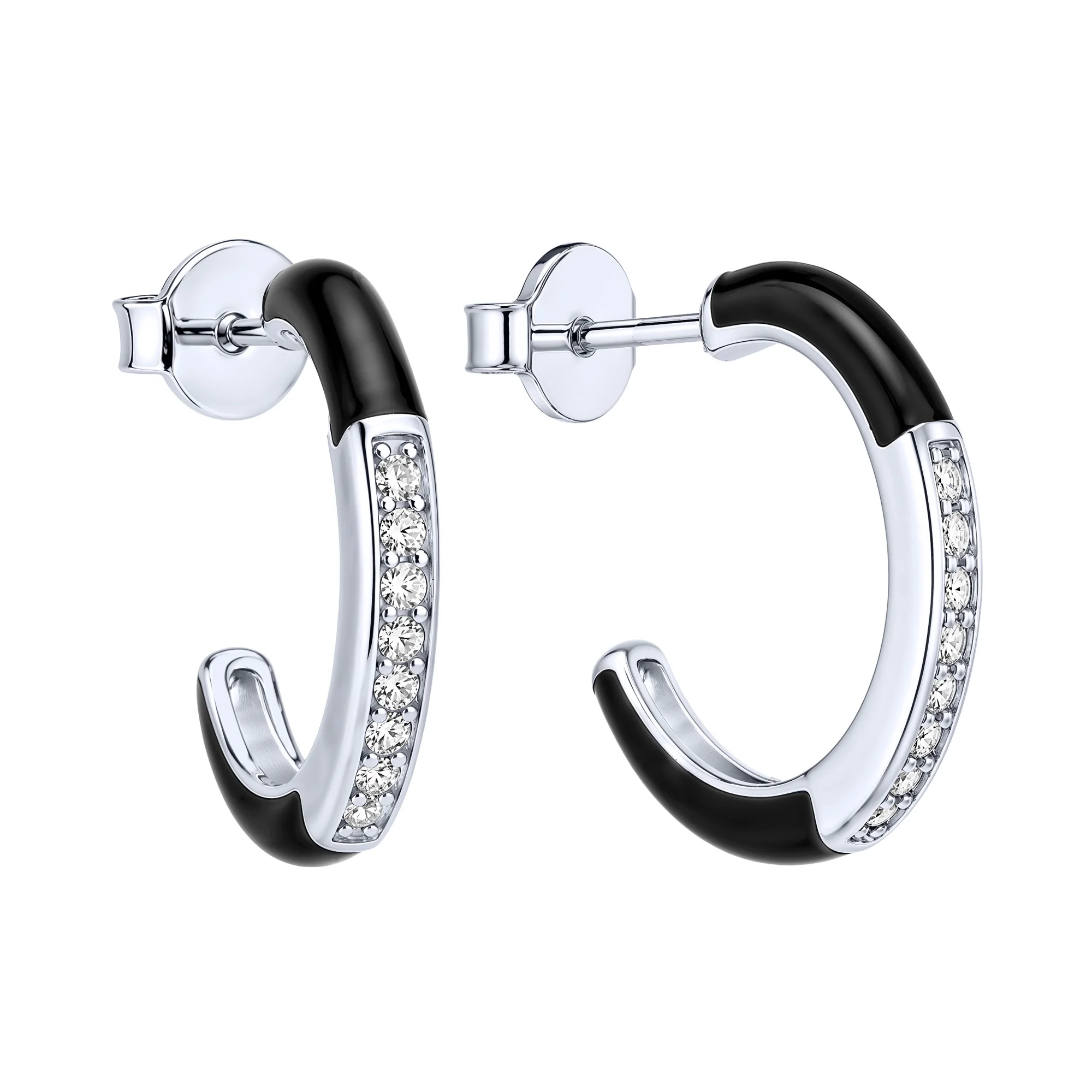Сережки-пусеты из серебра с фианитами и эмалью  - 2257955 - 1