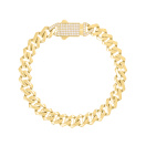 Браслет з жовтого золота в панцирному плетінні з фіанітами - 1760993